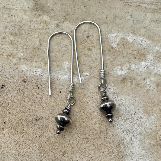 Sterling Silver Desert Pearl Earrings • Dainty Oxidized Saucer Pearls • Lightweight Drops