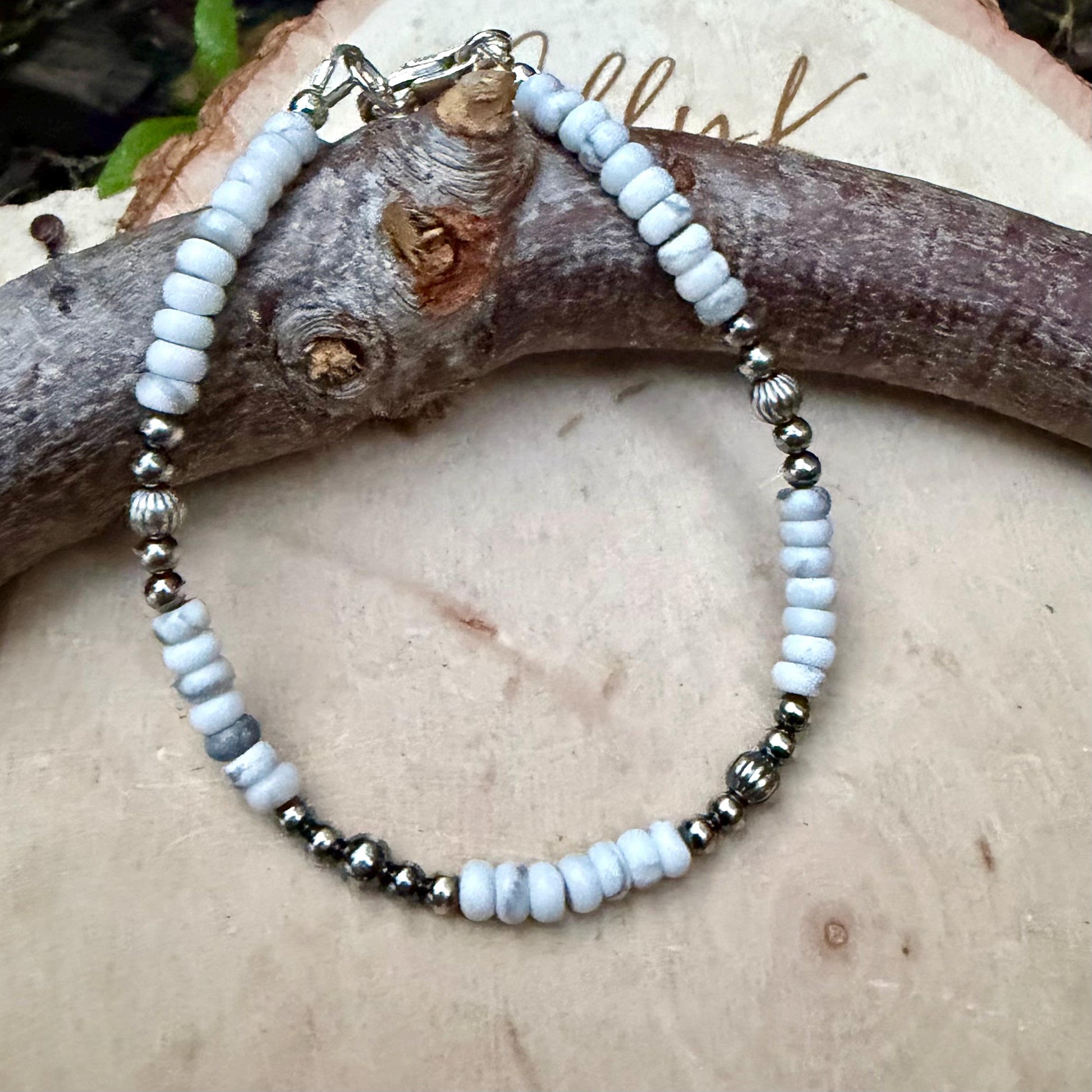 Desert Pearl & White Howlite Bracelet • Sterling Silver Stacker • Southwestern Jewelry