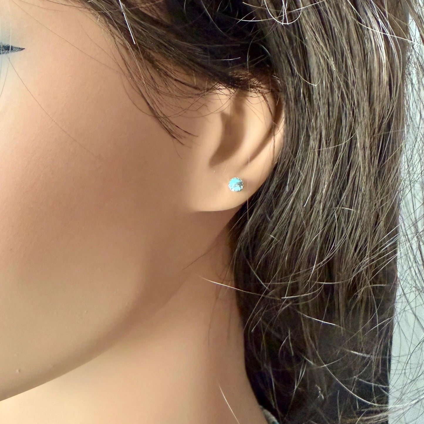 Kingman Turquoise Stud Earrings • Sterling Silver Posts • Smooth or Serrated Bezel (4mm or 5mm)
