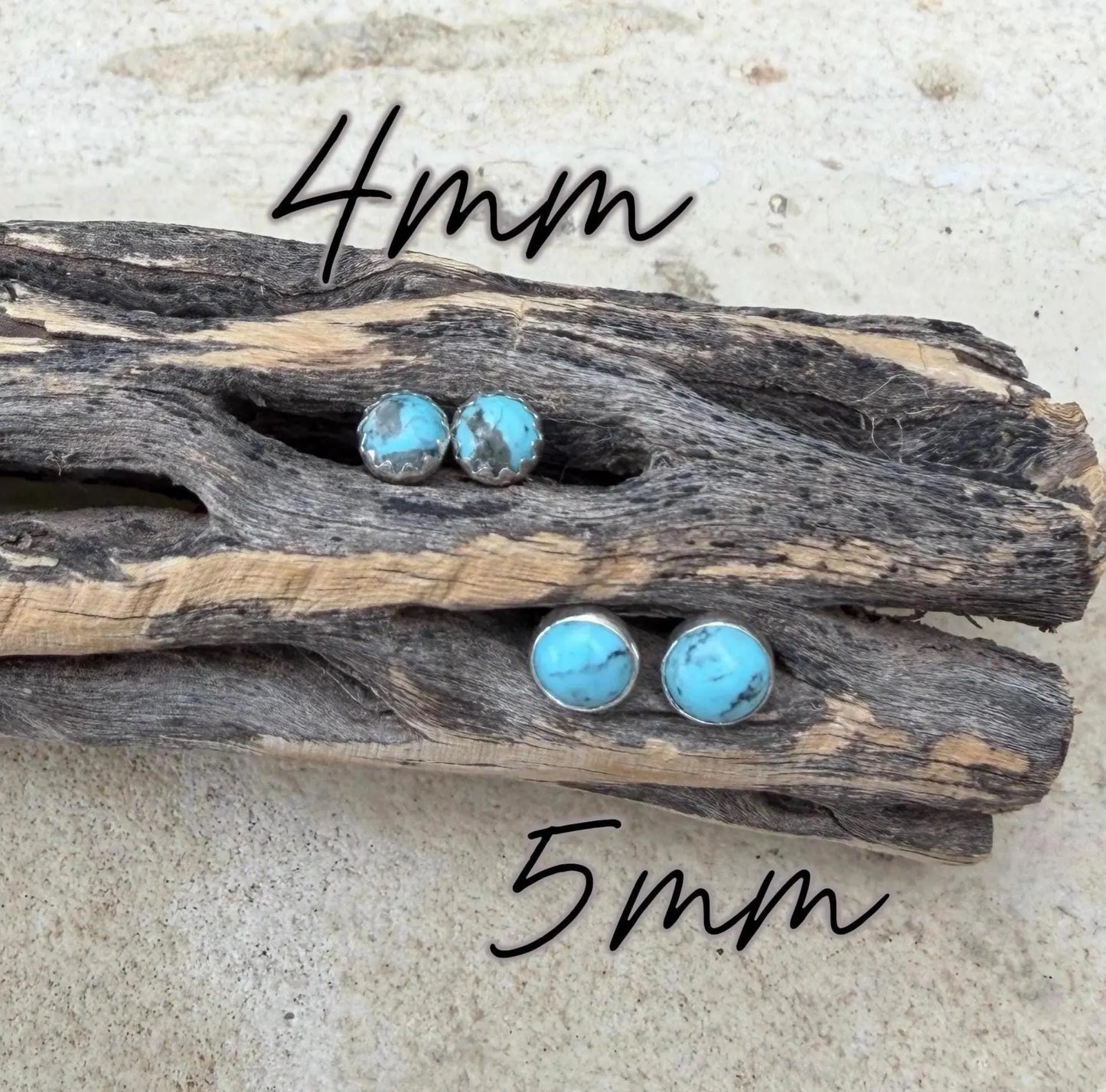 Kingman Turquoise Stud Earrings • Sterling Silver Posts • Smooth or Serrated Bezel (4mm or 5mm)