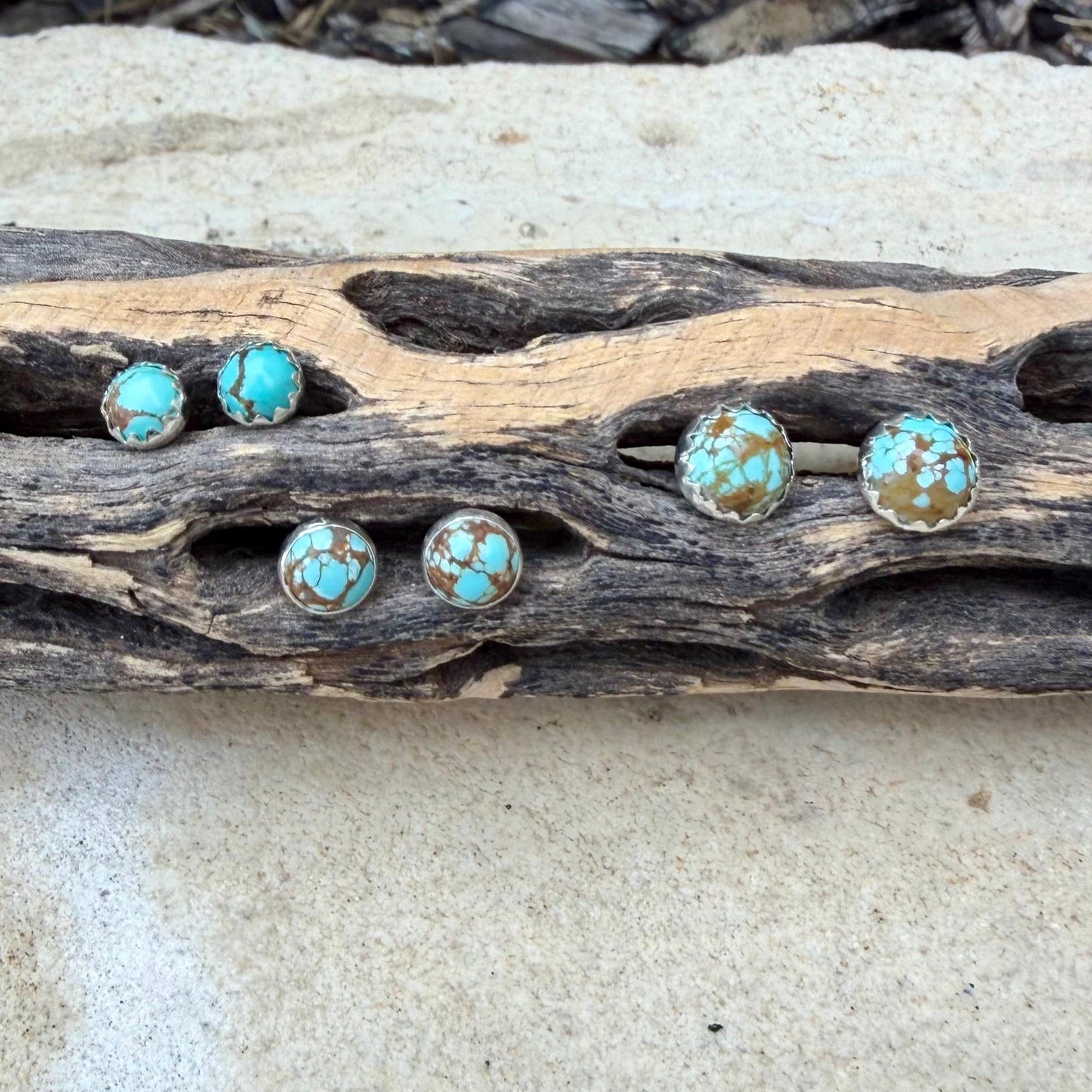Number 8 Turquoise Stud Earrings • 4mm 5mm 6mm • Sterling Silver Bezel Studs