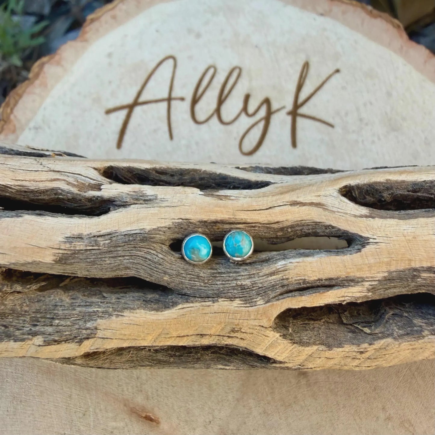 3mm Kingman Turquoise Stud Earrings • Greener or Bluer Option • Tiny Sterling Silver Bezel Studs