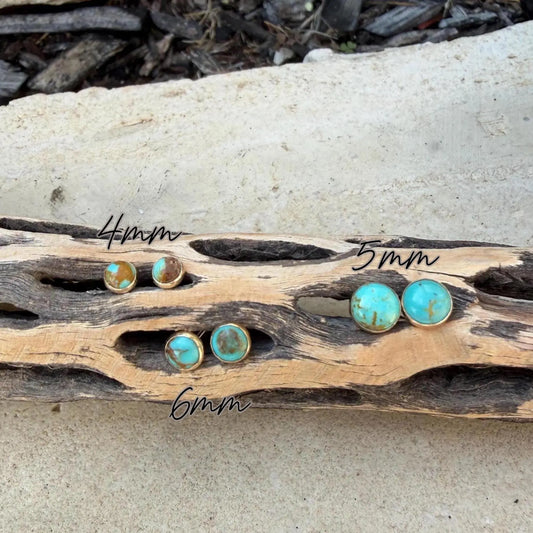 14k Gold Filled Kingman Turquoise Stud Earrings • 4mm 5mm 6mm • Sterling Silver Bezel