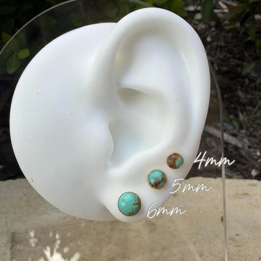 14k Gold Filled Kingman Turquoise Stud Earrings • 4mm 5mm 6mm • Sterling Silver Bezel