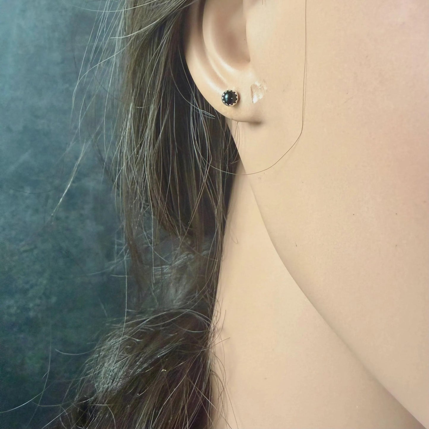 Onyx Stud Earrings • Sterling Silver • 3mm 4mm 6mm • Smooth or Serrated Bezel