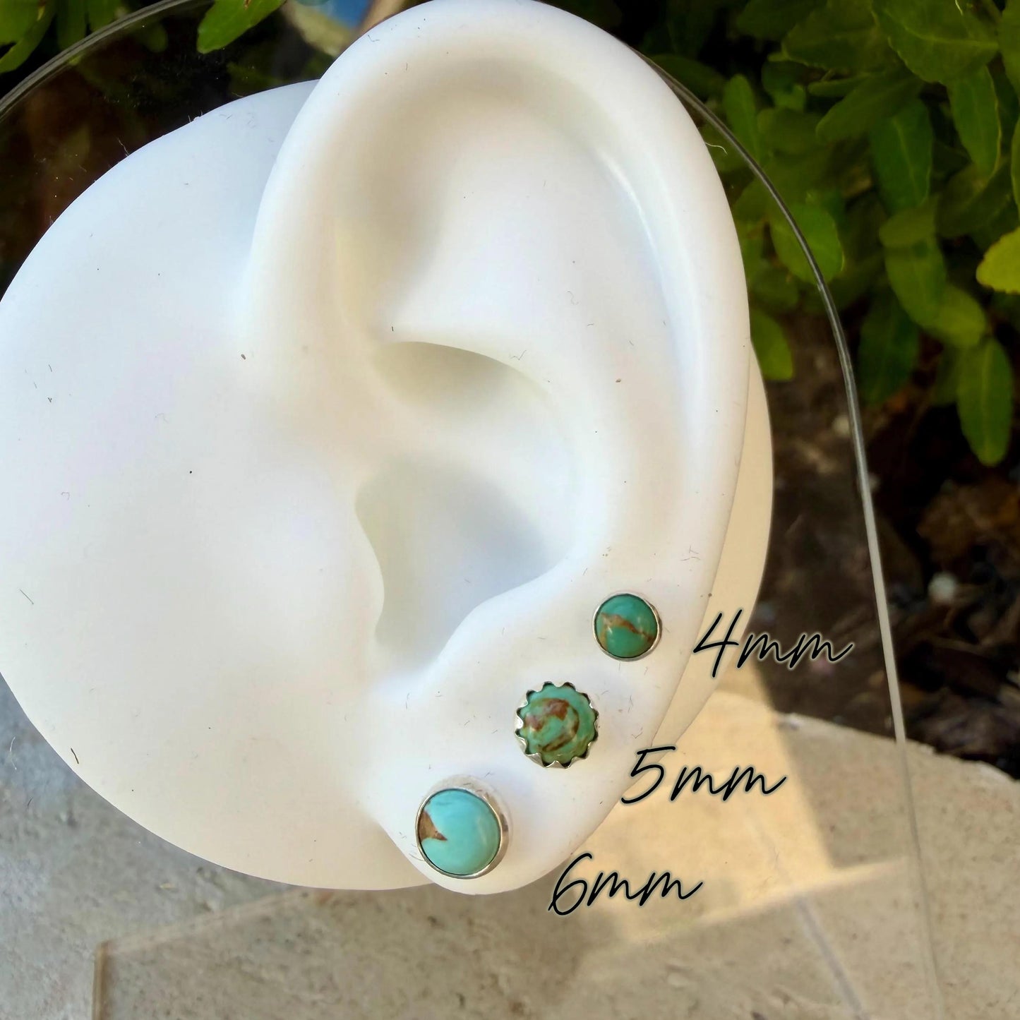 Kingman Turquoise Stud Earrings • Sterling Silver • 4mm 5mm 6mm • Smooth or Serrated Bezel
