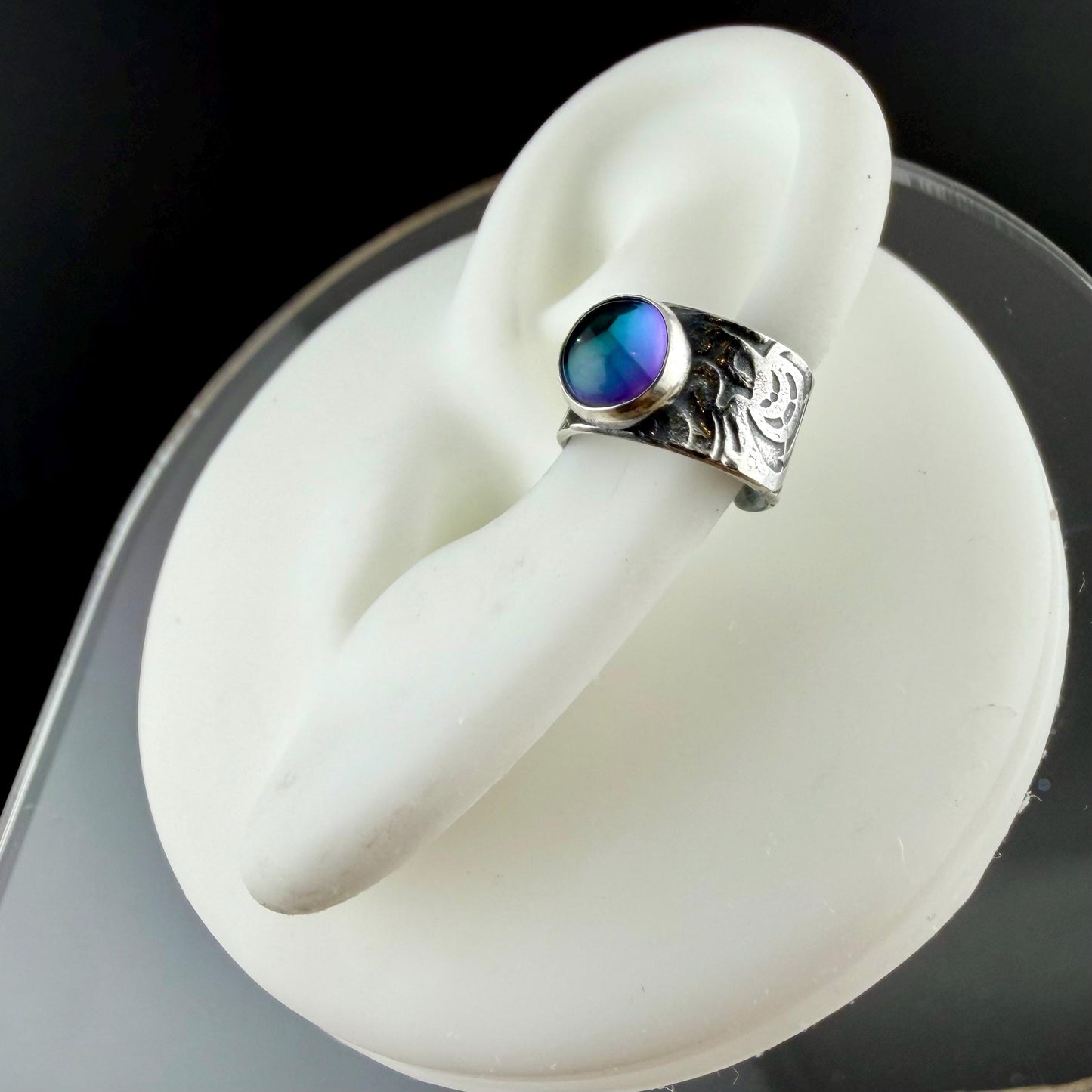 Blue Topaz 6mm Ear Cuff • Sterling Silver Paisley Wrap • Faux Conch • No Piercing