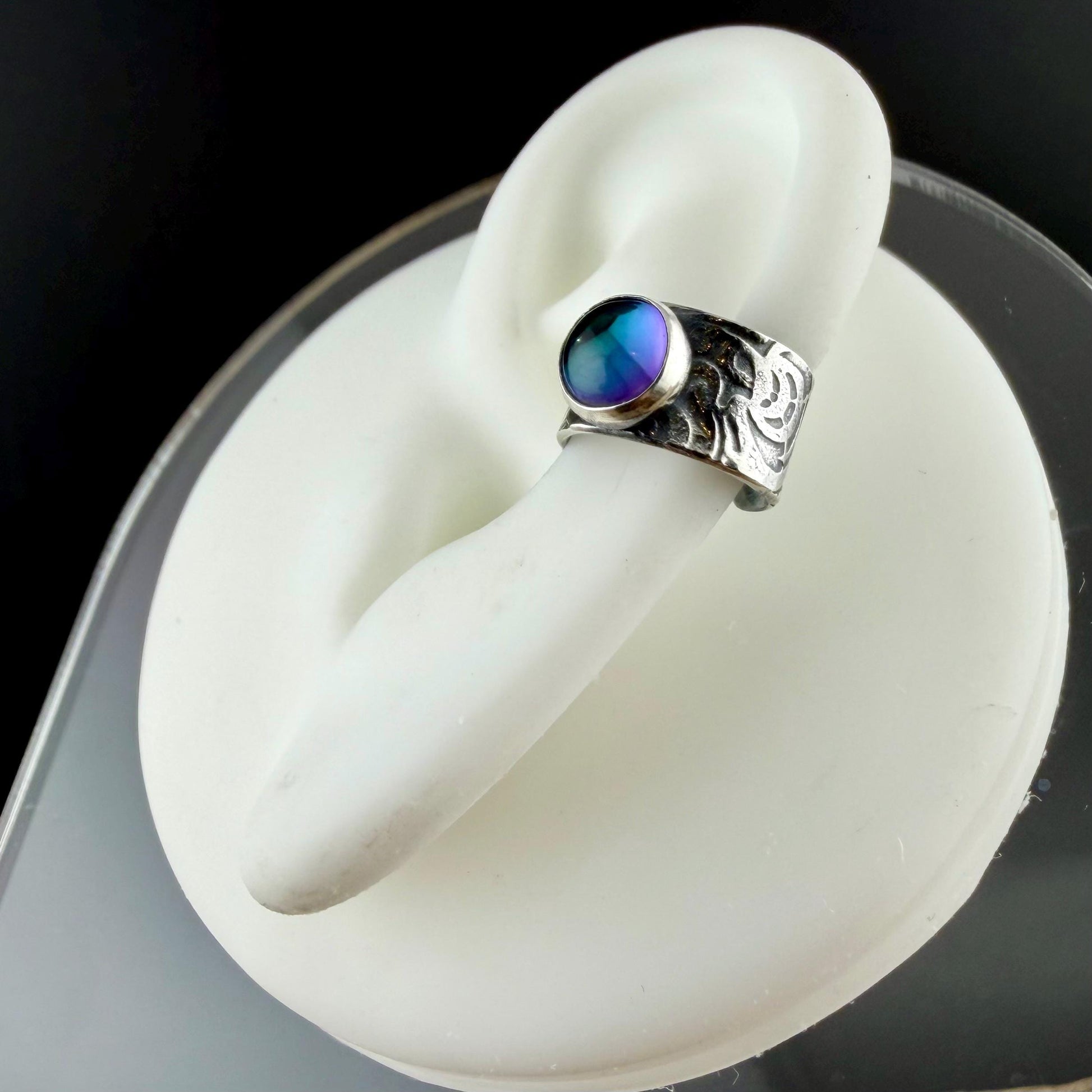 Blue Topaz 6mm Ear Cuff • Sterling Silver Paisley Wrap • Faux Conch • No Piercing