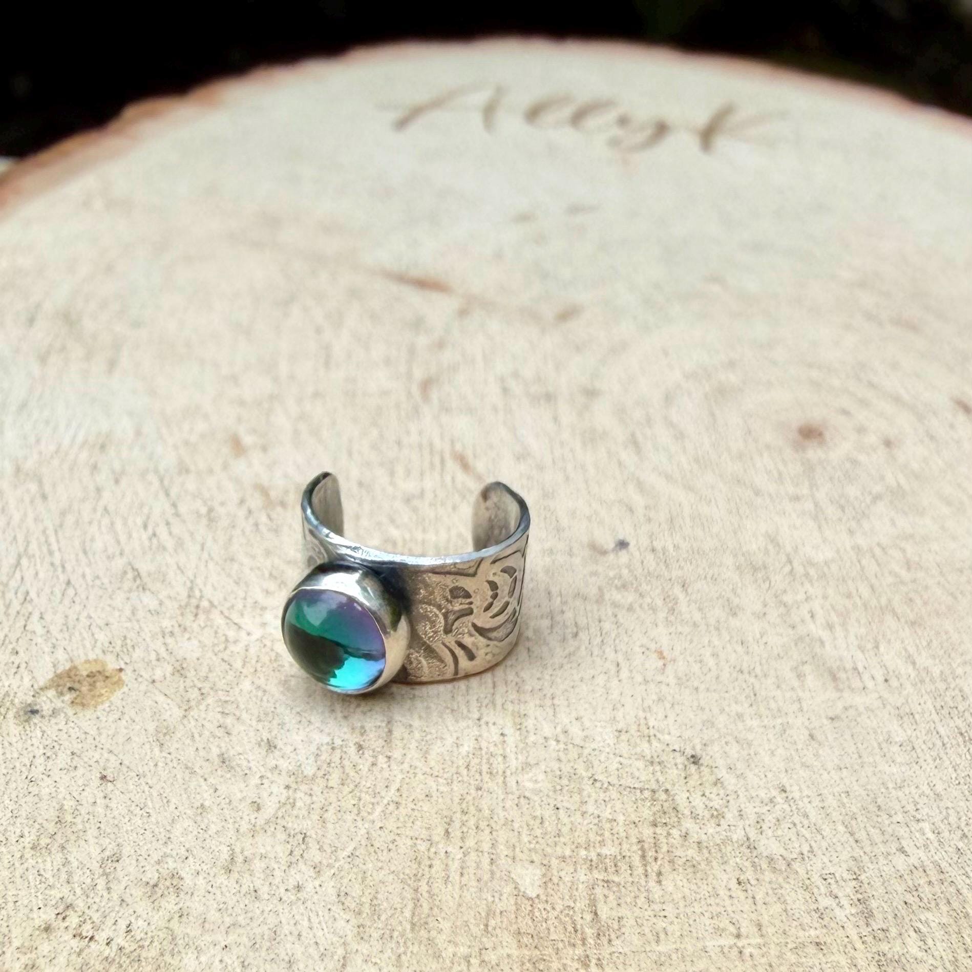 Blue Topaz 6mm Ear Cuff • Sterling Silver Paisley Wrap • Faux Conch • No Piercing