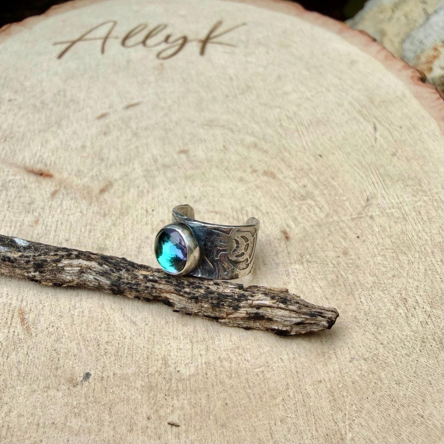 Blue Topaz 6mm Ear Cuff • Sterling Silver Paisley Wrap • Faux Conch • No Piercing