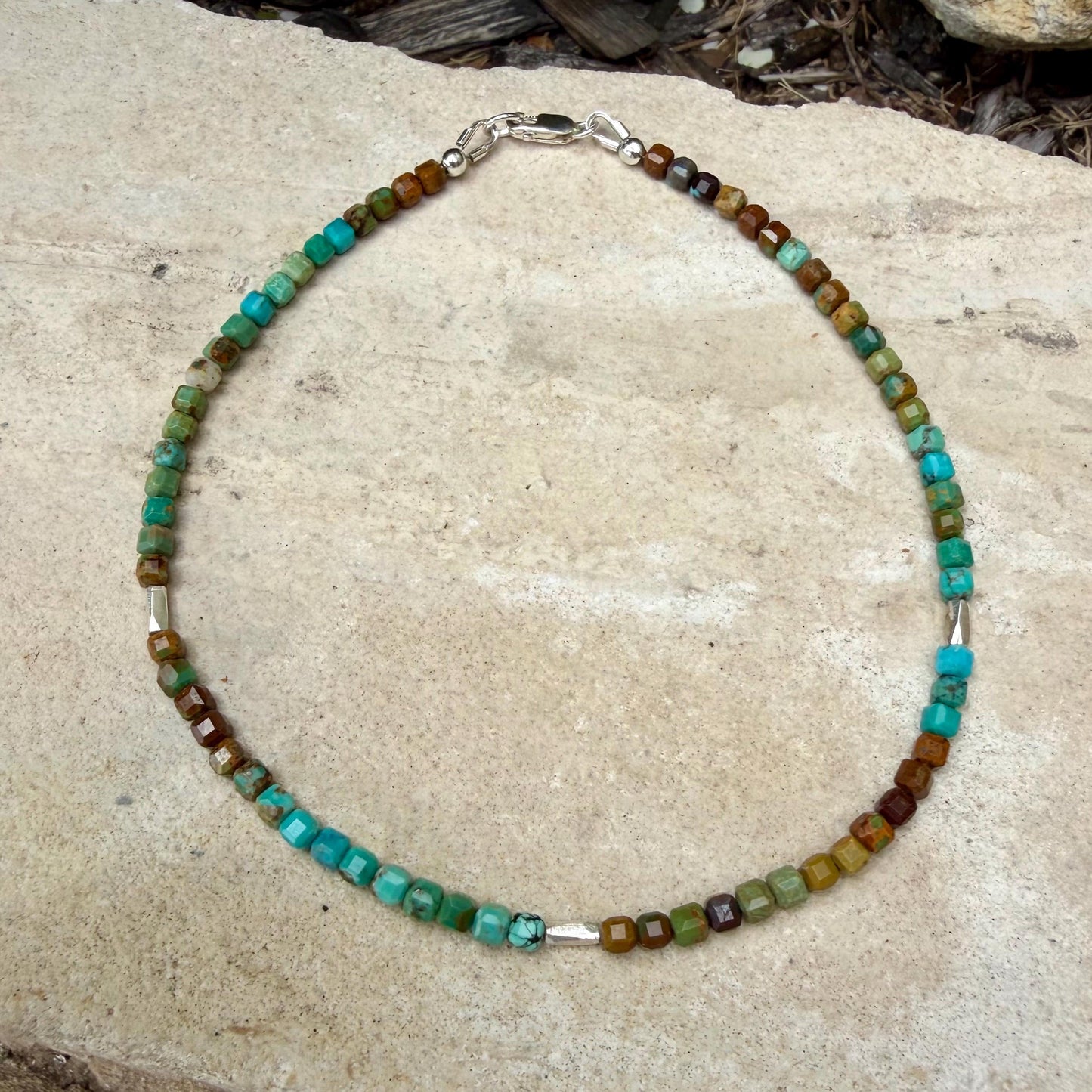Sterling Silver Turquoise Anklet • Dainty 3mm Ombre Hubei Turquoise