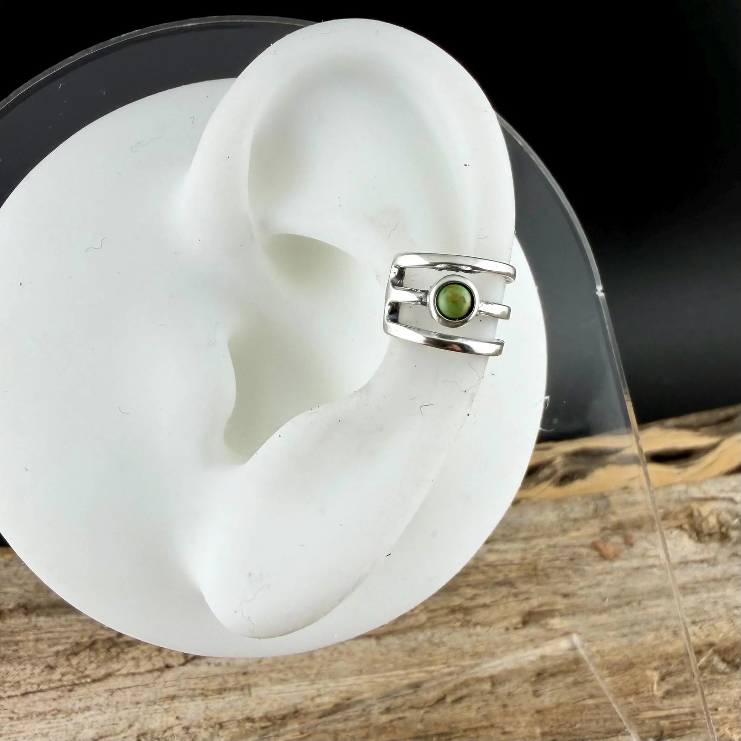 Sterling Silver 3mm Genuine Turquoise Ear Cuff | Wide Conch Band | No-Piercing Earring