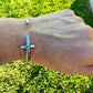 Sterling Silver Cross Cuff Bracelet • Number 8 Turquoise • Rustic Southwestern Faith Jewelry