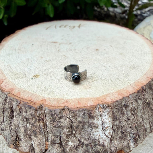 4mm Onyx Ear Cuff • Sterling Silver • Faux Conch • No Piercing Required