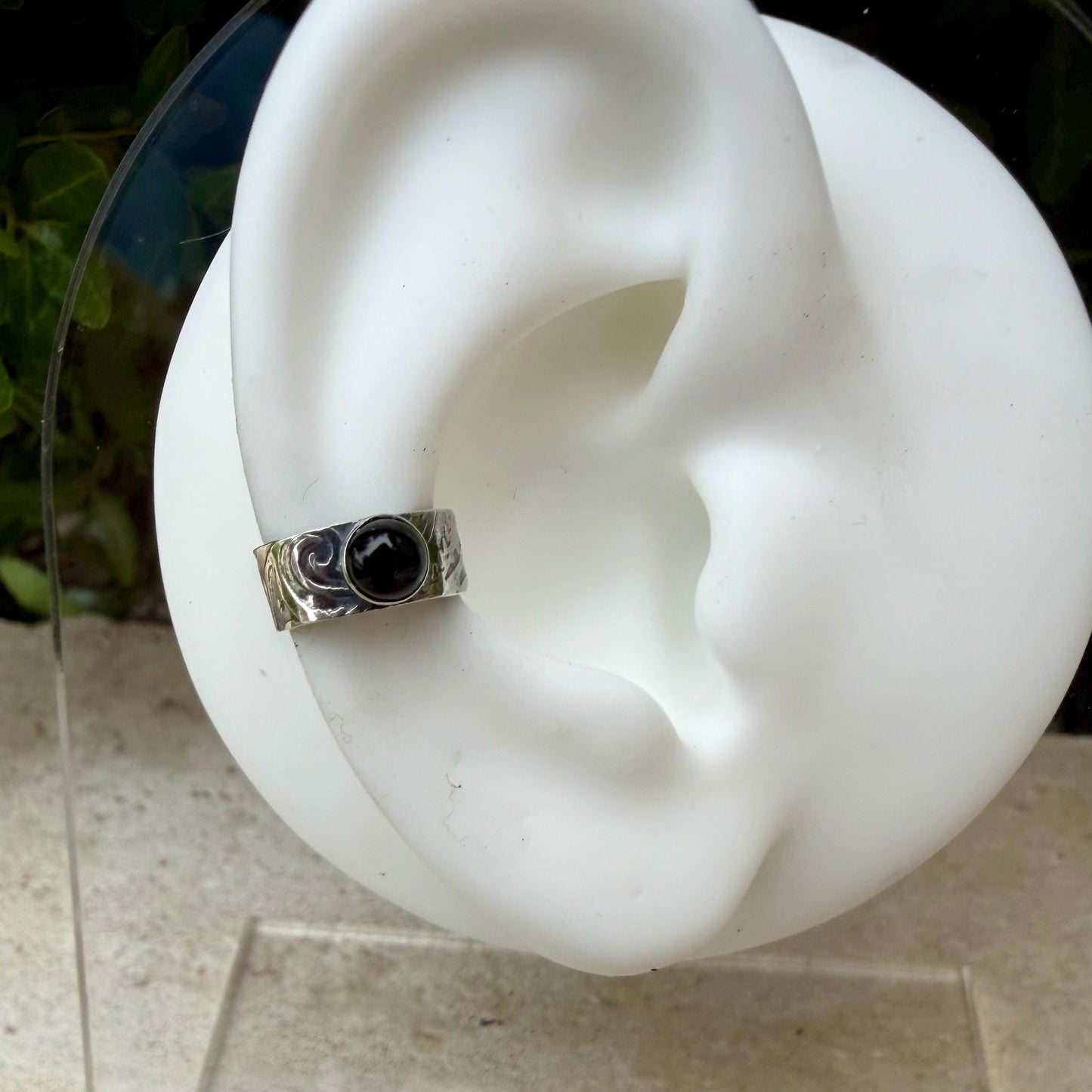 4mm Onyx Ear Cuff • Sterling Silver • Faux Conch • No Piercing Required