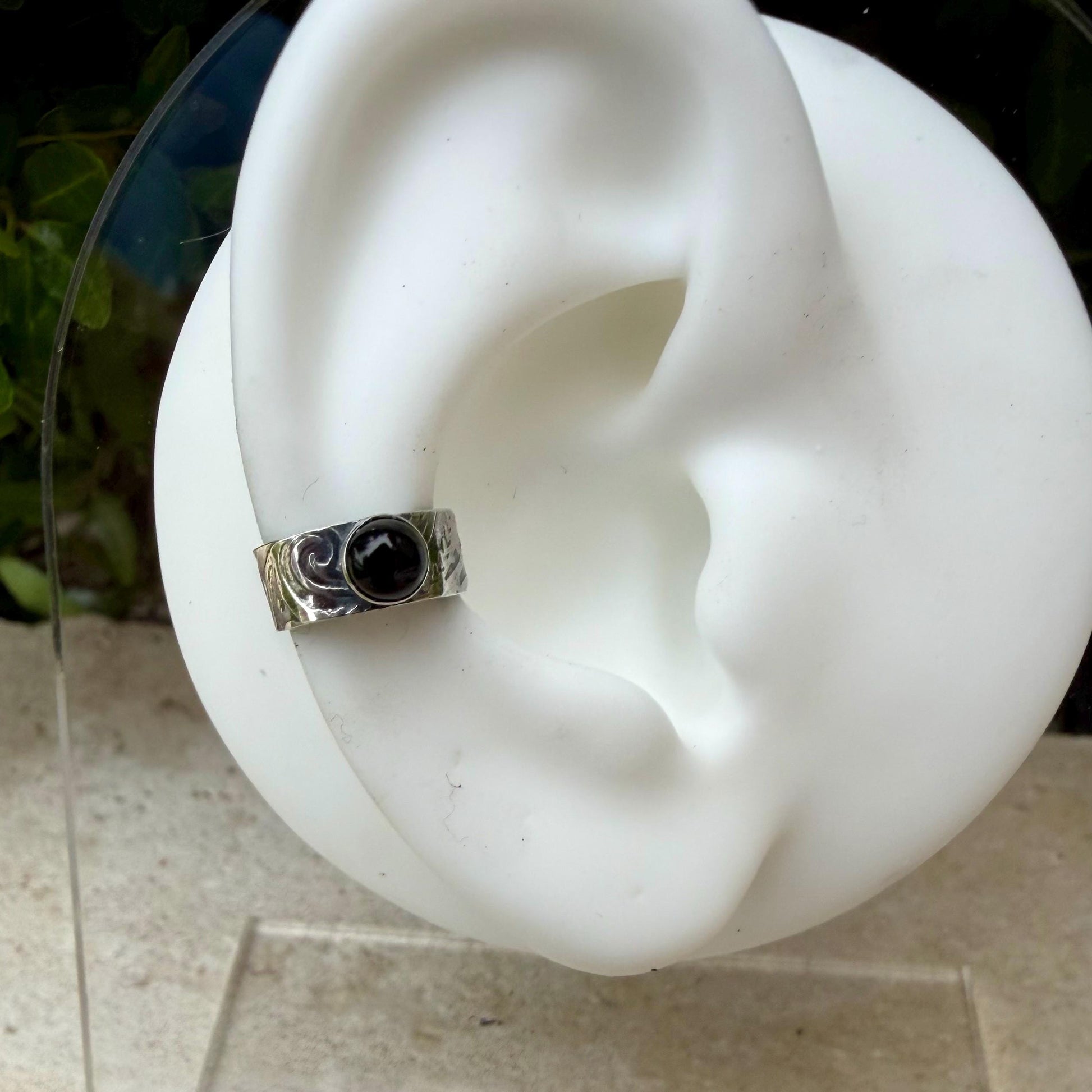 4mm Onyx Ear Cuff • Sterling Silver • Faux Conch • No Piercing Required