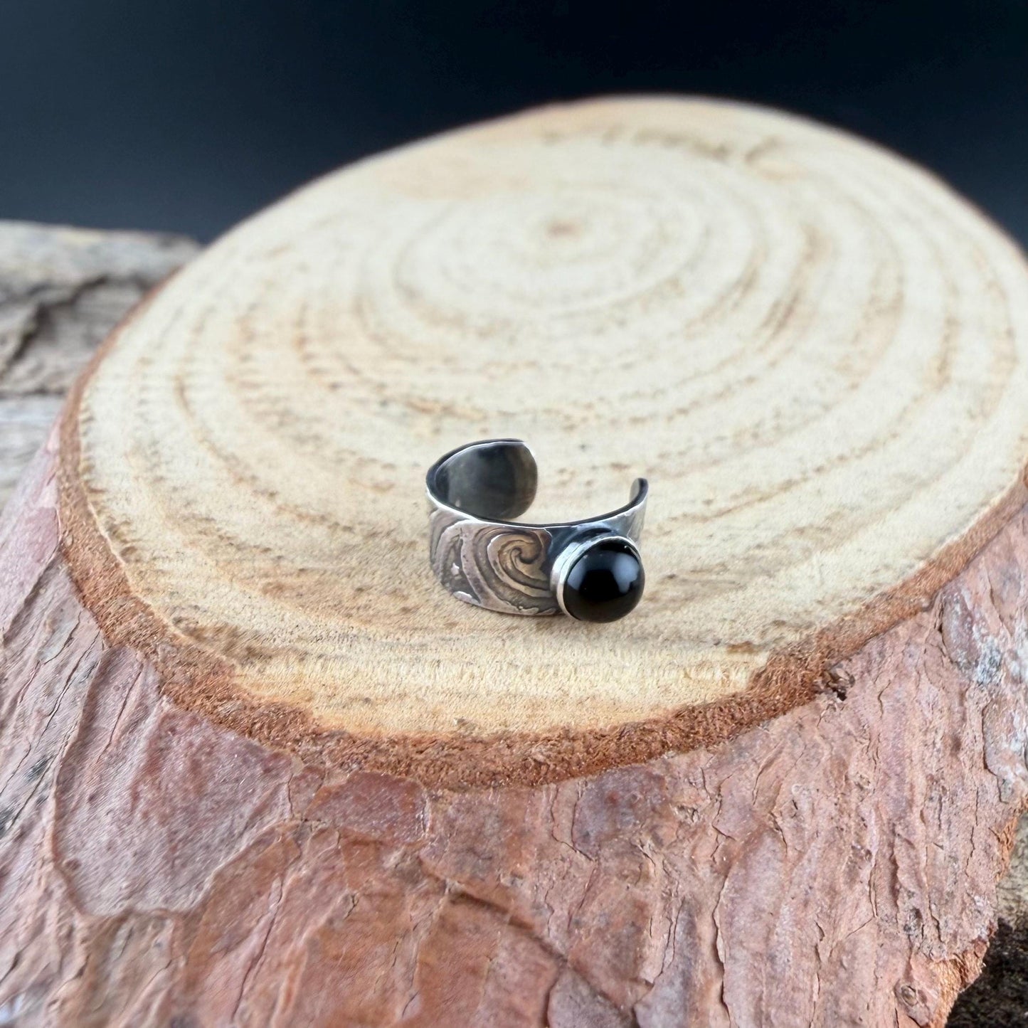 4mm Onyx Ear Cuff • Sterling Silver • Faux Conch • No Piercing Required