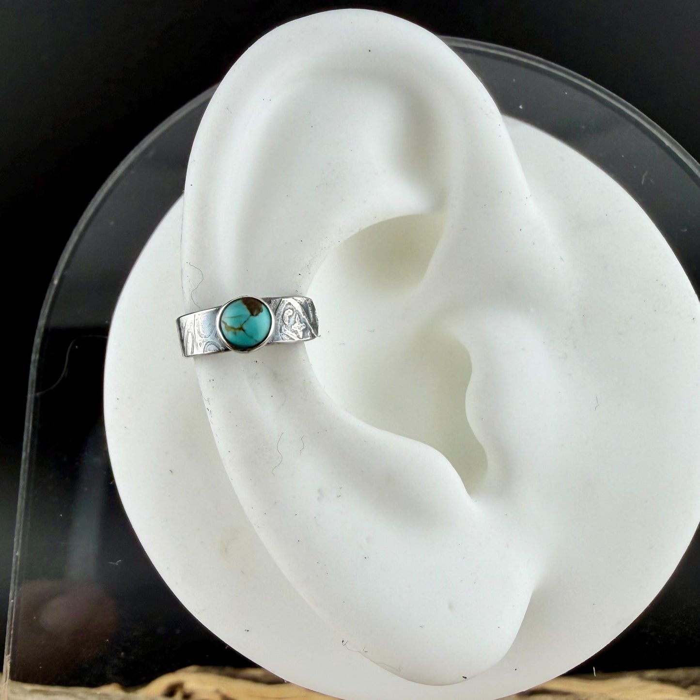 4mm Number 8 Turquoise Ear Cuff • Paisley Sterling Band • Fine Silver Bezel • No Piercing