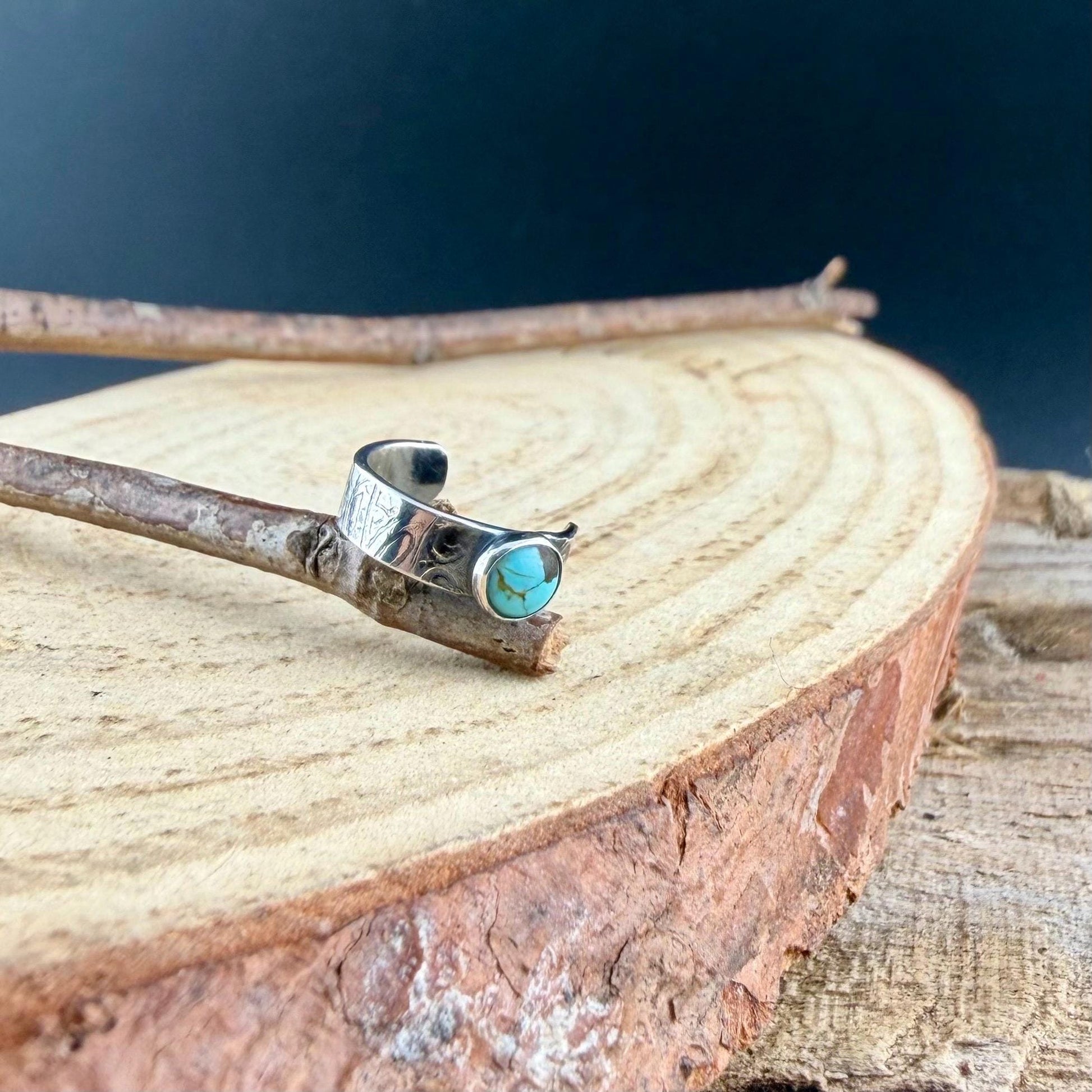4mm Number 8 Turquoise Ear Cuff • Paisley Sterling Band • Fine Silver Bezel • No Piercing