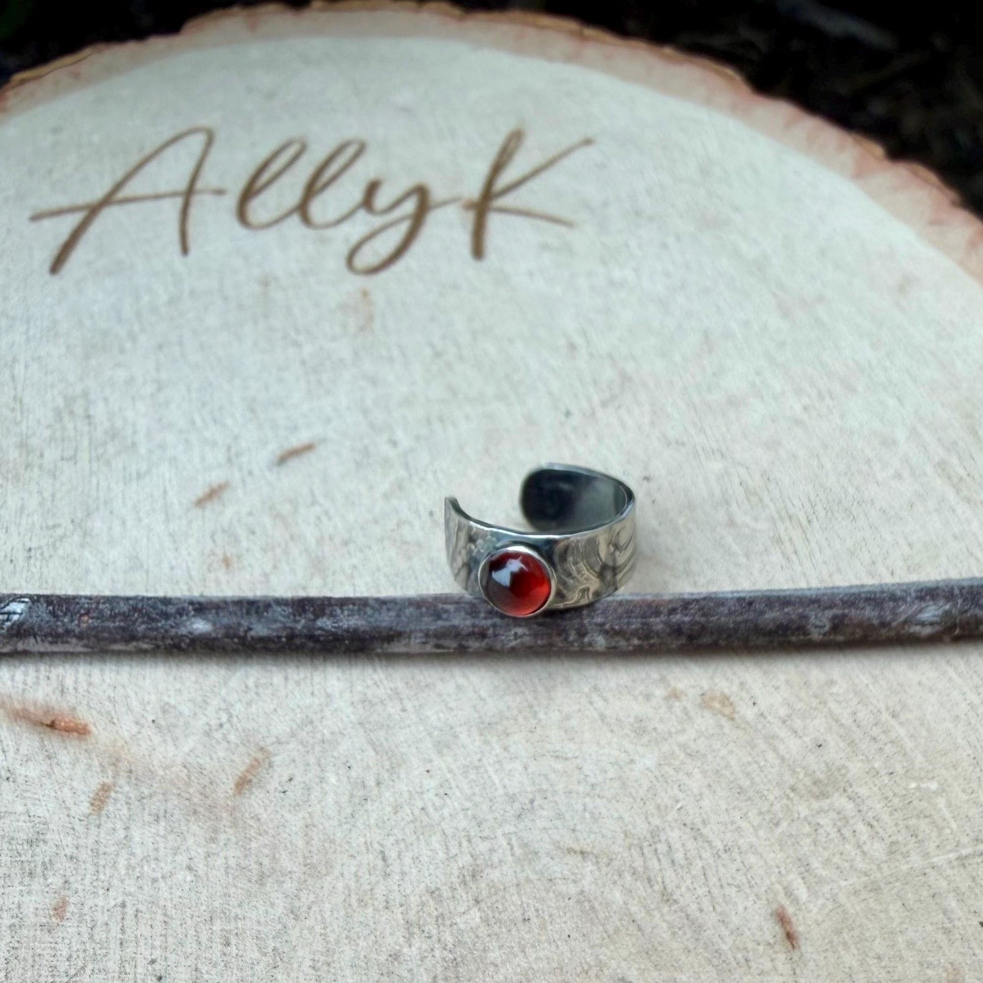4mm Garnet Ear Cuff • Paisley Sterling Band • Fine Silver Bezel • No Piercing