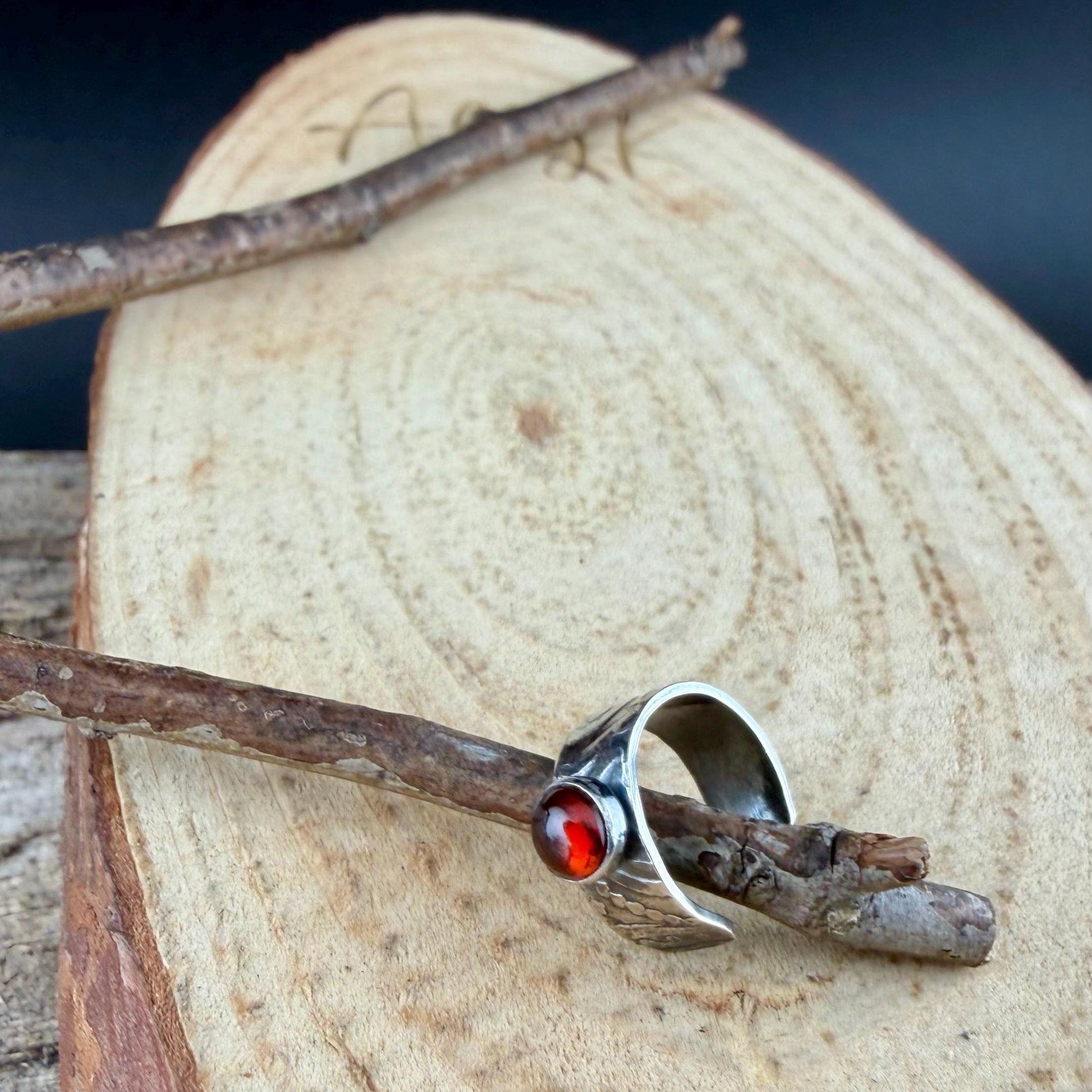 4mm Garnet Ear Cuff • Paisley Sterling Band • Fine Silver Bezel • No Piercing