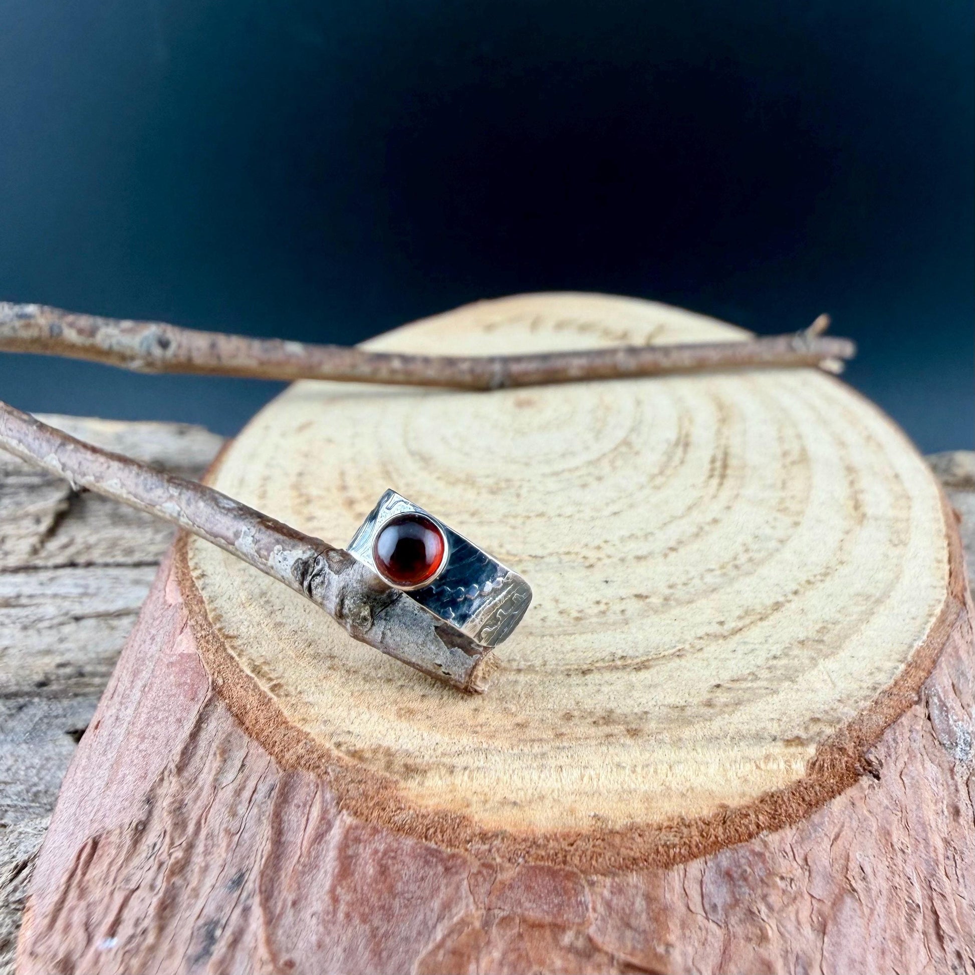 4mm Garnet Ear Cuff • Paisley Sterling Band • Fine Silver Bezel • No Piercing