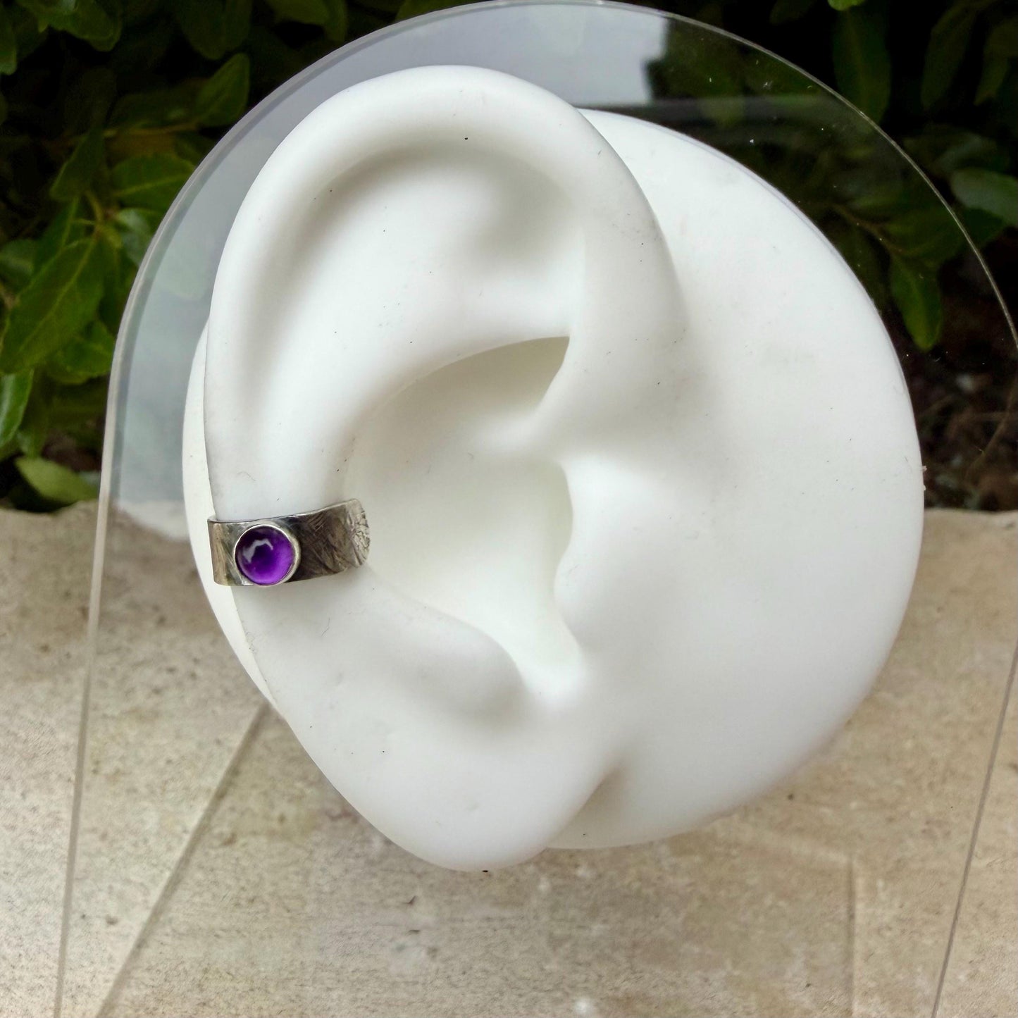 4mm Amethyst Ear Cuff • Paisley Sterling Band • Fine Silver Bezel • No Piercing
