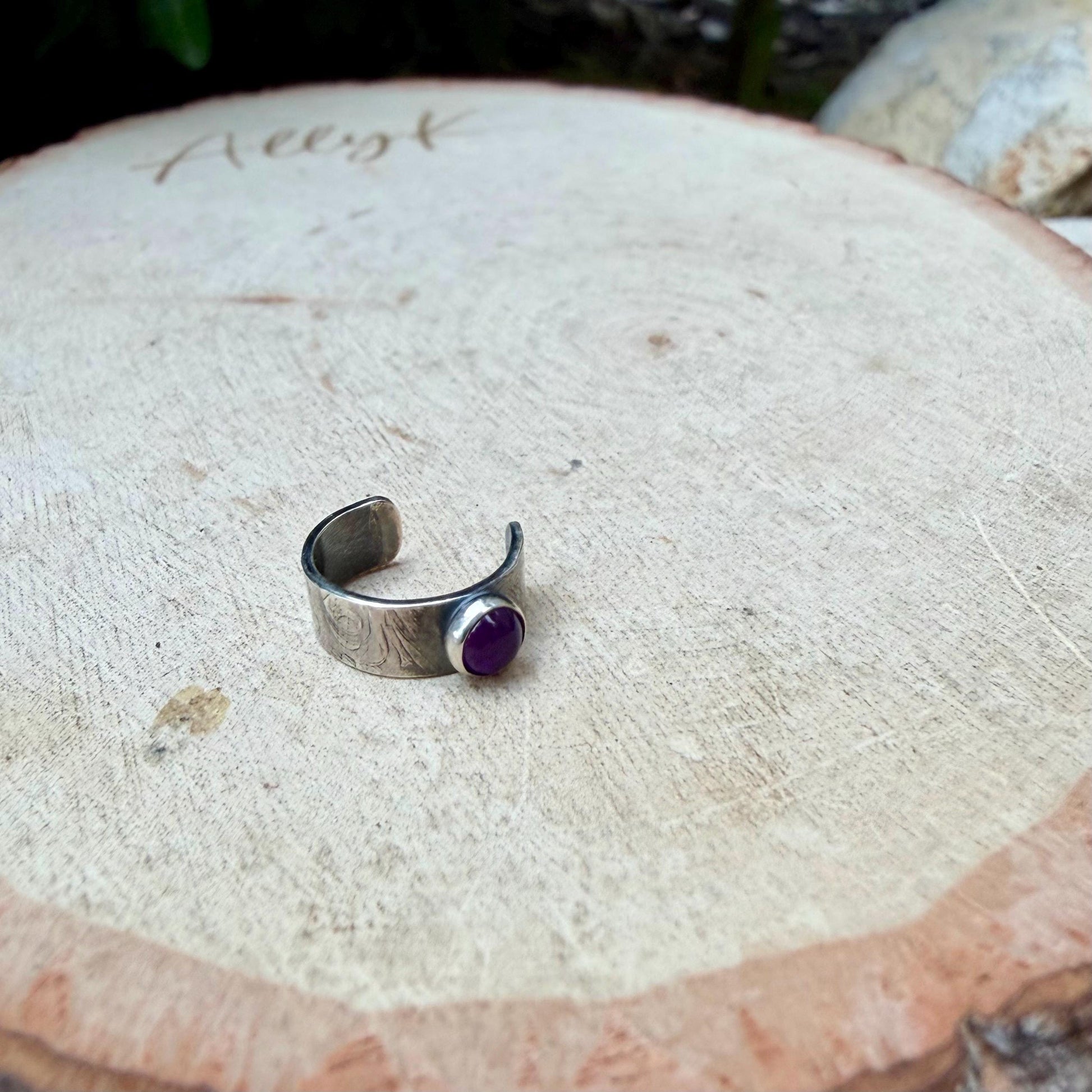 4mm Amethyst Ear Cuff • Paisley Sterling Band • Fine Silver Bezel • No Piercing