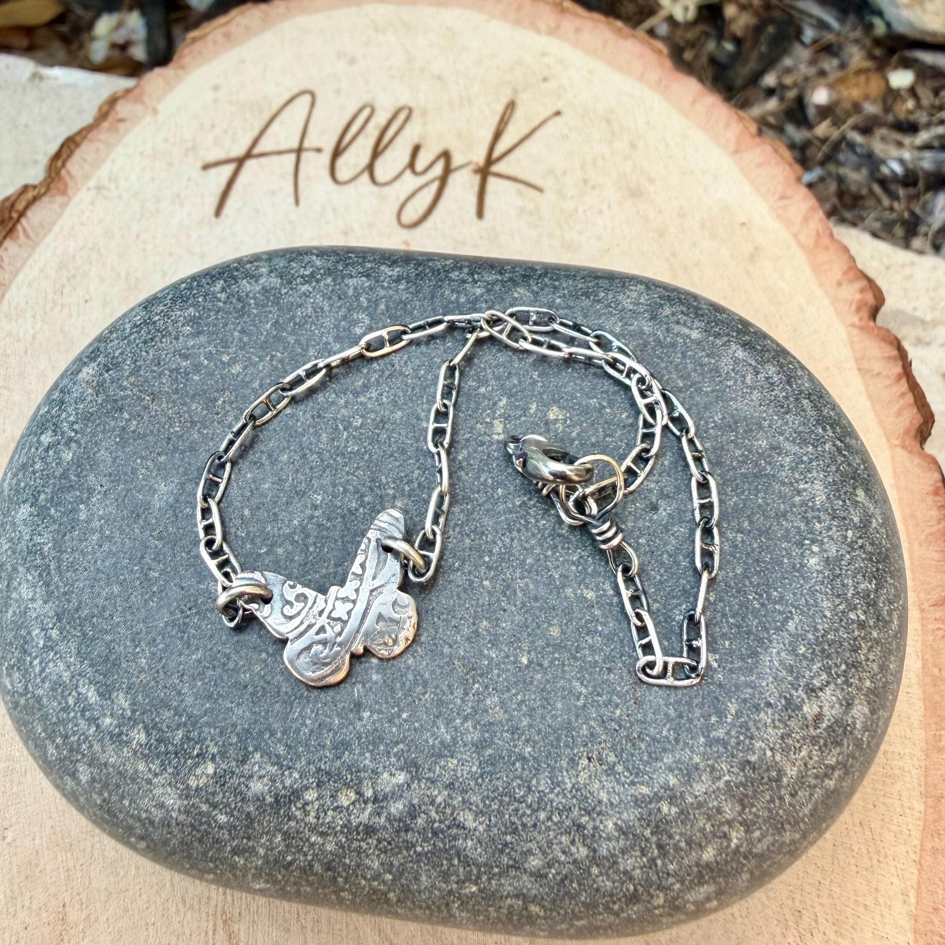 Sterling Silver Butterfly Anklet • Handmade Oxidized Southwest Dainty Ankle Bracelet