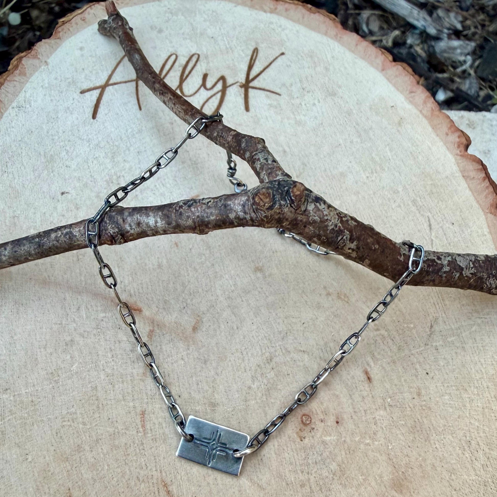 Sterling Silver Texas Anklet • Handmade Embossed State Charm • Southwest Dainty Jewelry
