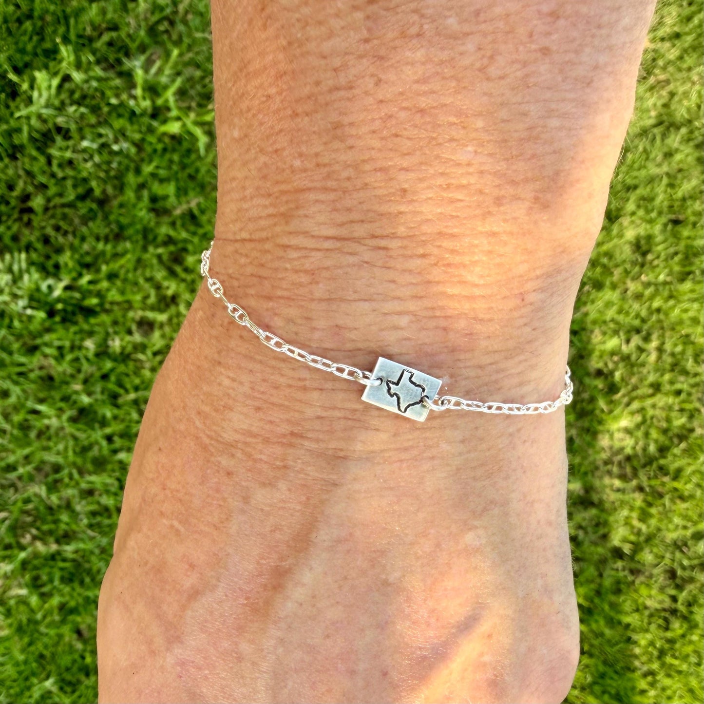 Sterling Silver Texas Bracelet • Handmade Embossed State Charm • Southwest Jewelry
