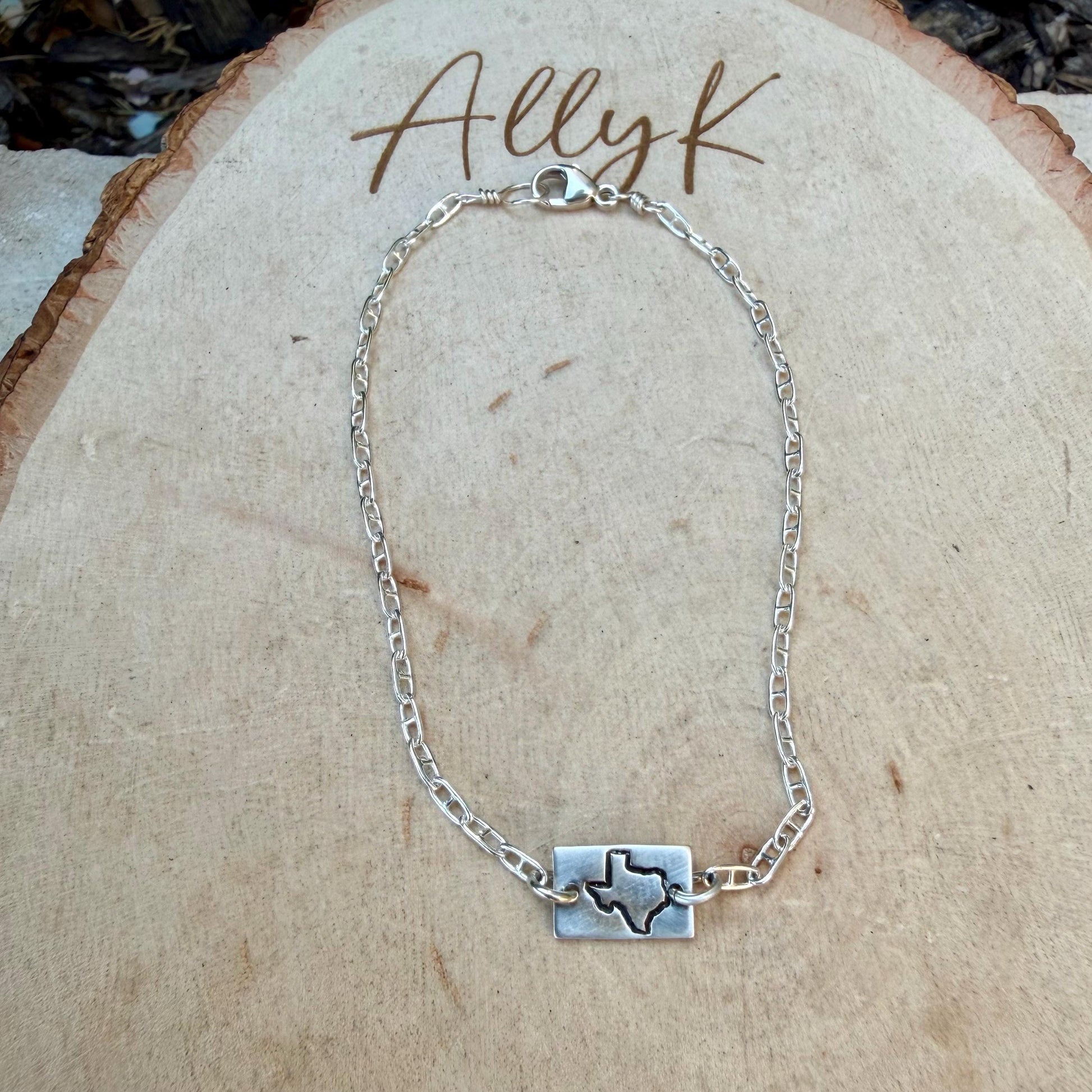 Sterling Silver Texas Bracelet • Handmade Embossed State Charm • Southwest Jewelry