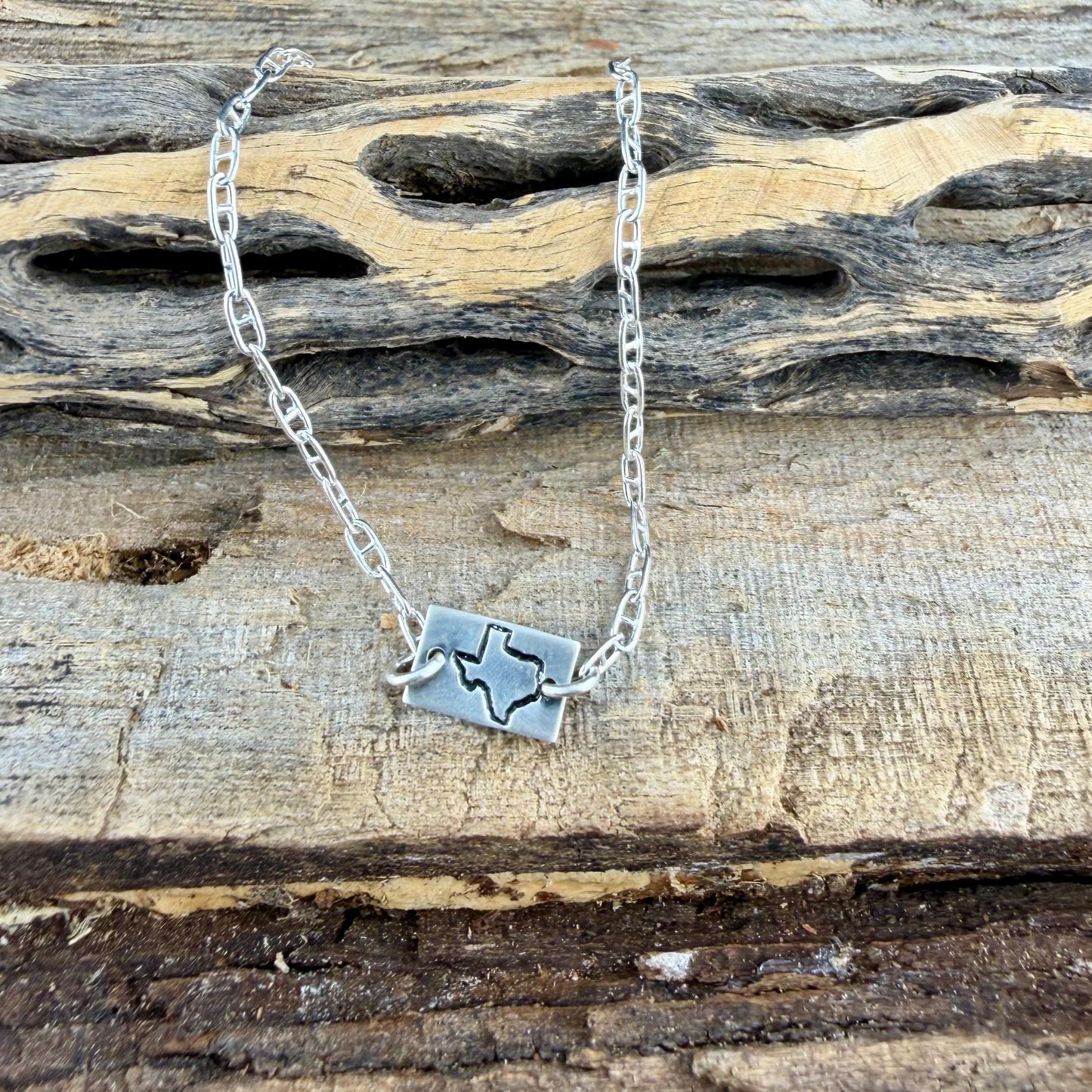 Sterling Silver Texas Bracelet • Handmade Embossed State Charm • Southwest Jewelry