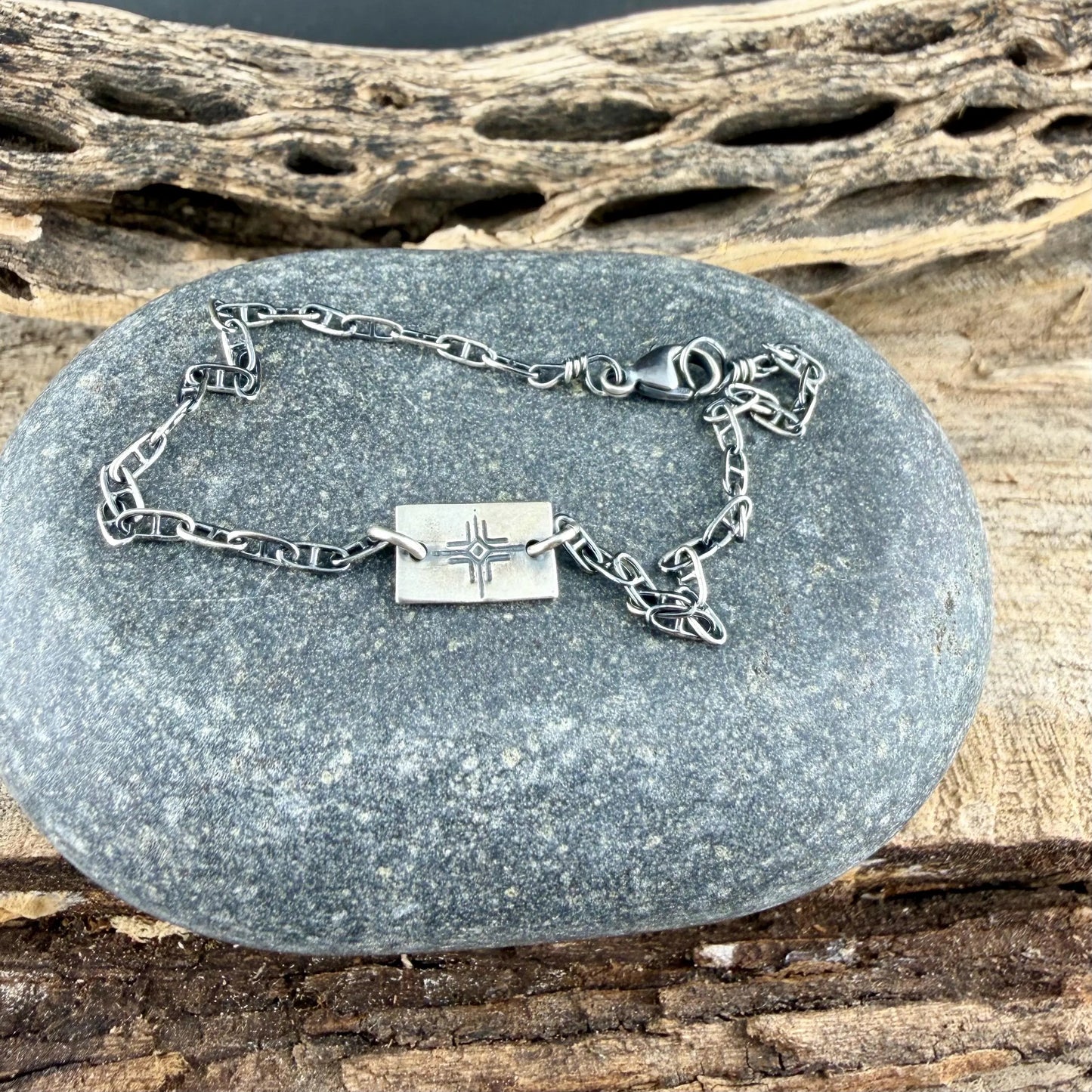 Sterling Silver Zia Sun Anklet • Southwest Symbol Jewelry • Dainty Mariner Chain Ankle Bracelet