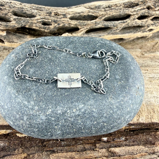 Sterling Silver Zia Sun Anklet • Southwest Symbol Jewelry • Dainty Mariner Chain Ankle Bracelet