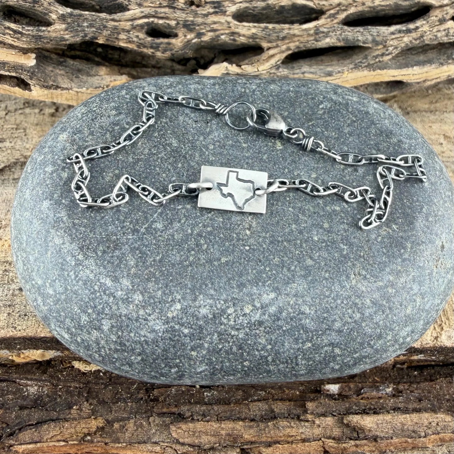 Sterling Silver Texas Anklet • Handmade Embossed State Charm • Southwest Dainty Jewelry