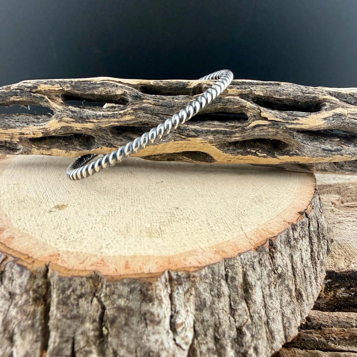 Twisted Wire Sterling Silver Cuff Bracelet | Adjustable Minimalist Rope Design