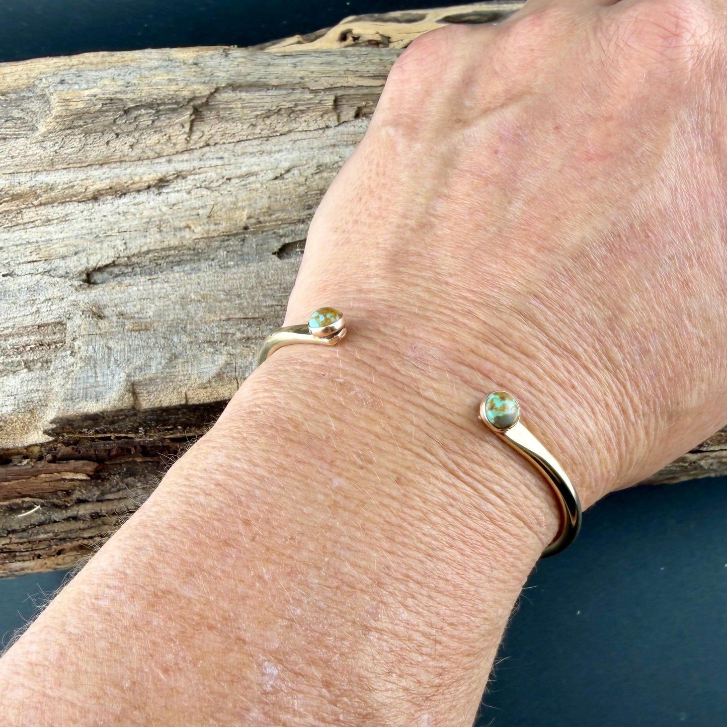 Brass Reverse Cuff Bracelet • 6mm Number 8 Turquoise • Southwest Style