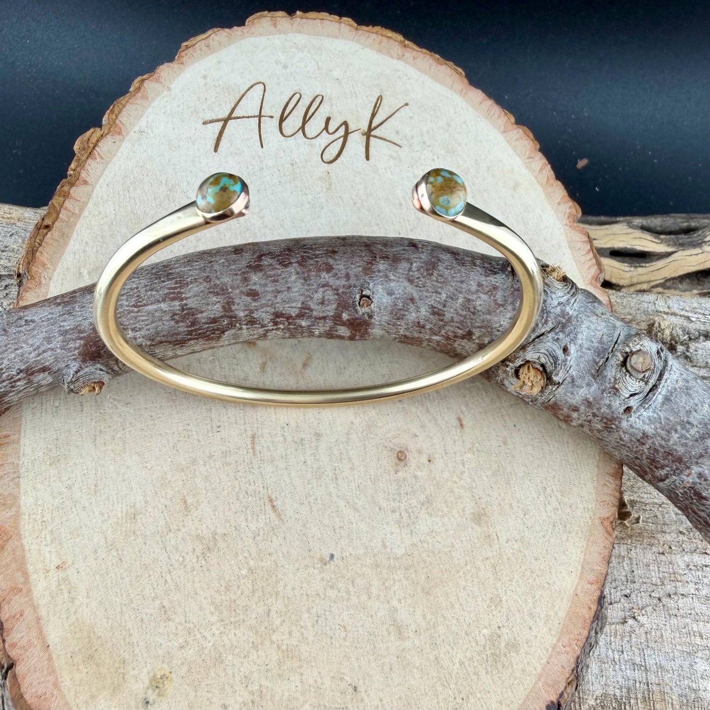 Brass Reverse Cuff Bracelet • 6mm Number 8 Turquoise • Southwest Style