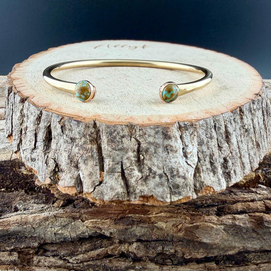 Brass Reverse Cuff Bracelet • 6mm Number 8 Turquoise • Southwest Style