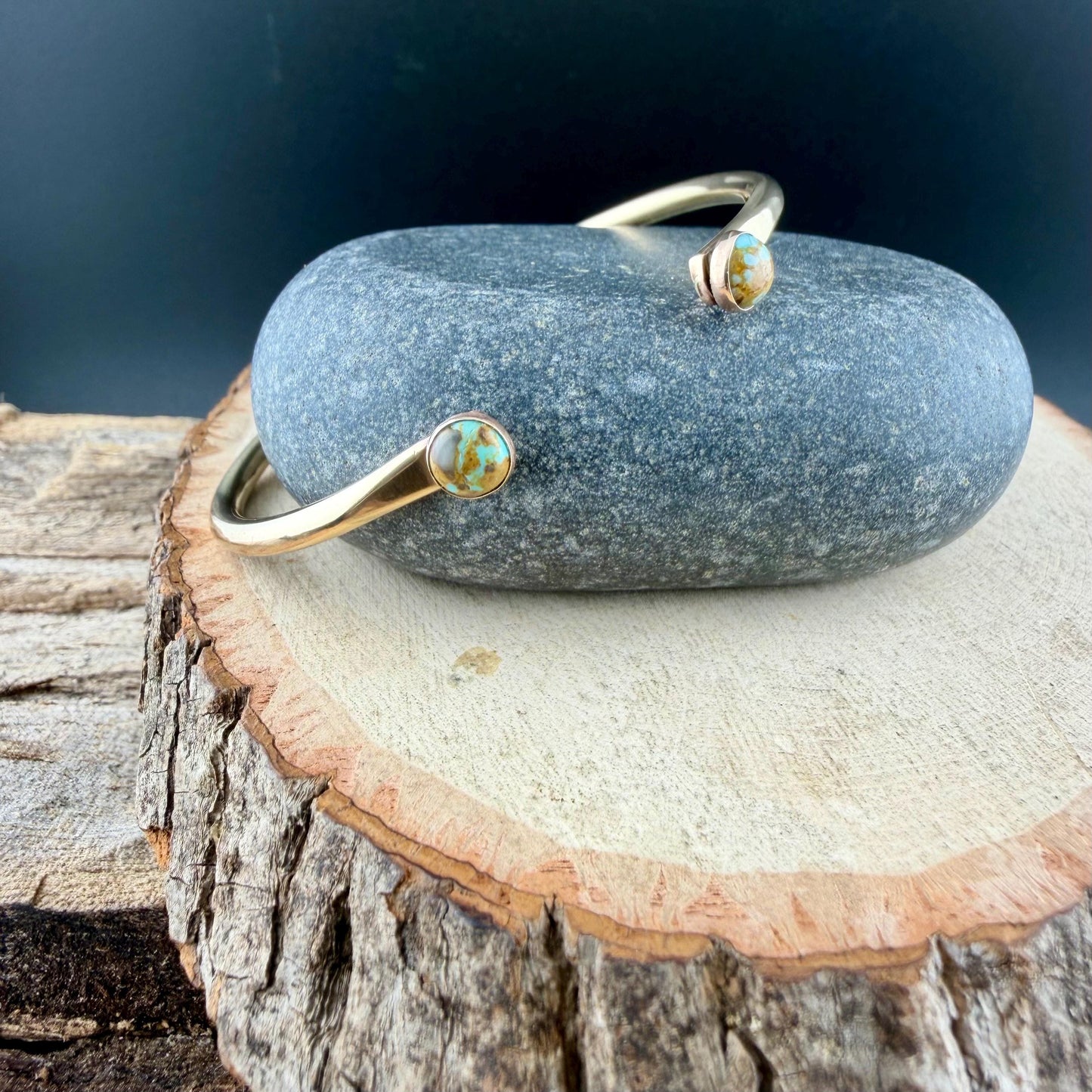 Brass Reverse Cuff Bracelet • 6mm Number 8 Turquoise • Southwest Style