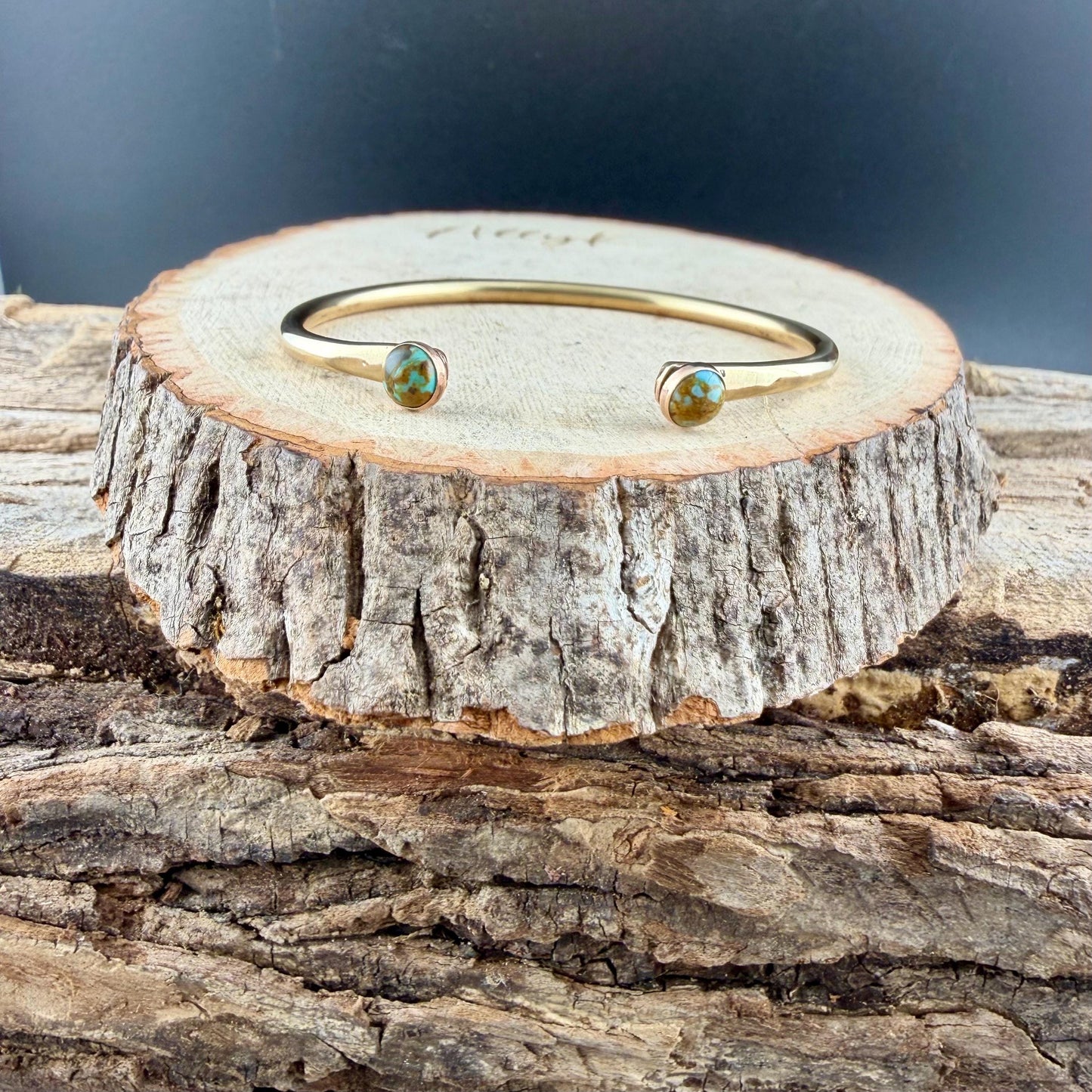 Brass Reverse Cuff Bracelet • 6mm Number 8 Turquoise • Southwest Style