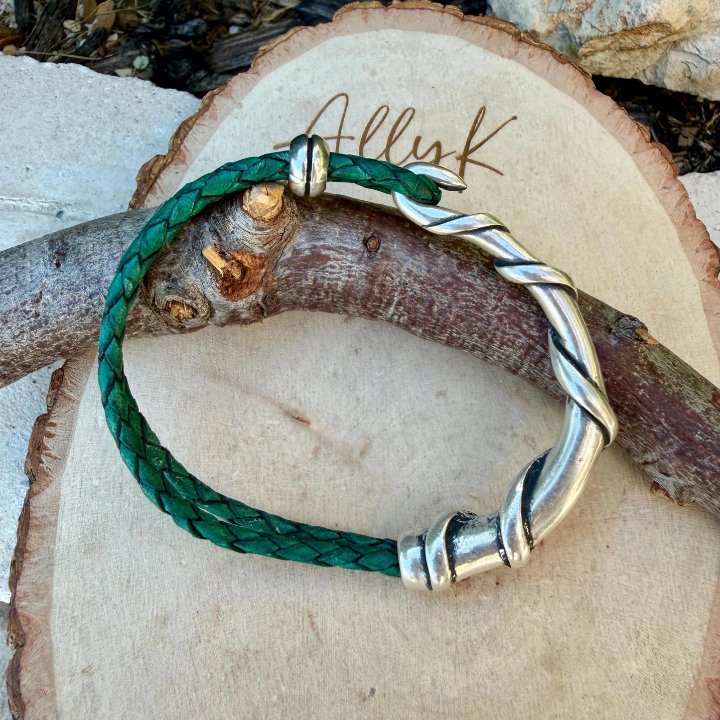 Braided Leather Wrap Bracelet with Silver Half Cuff - Rustic Style in Multiple Colors