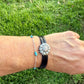 Sunflower Leather Bracelet • Double‑Strand 5mm Leather • Antique Silver Magnetic Cuff