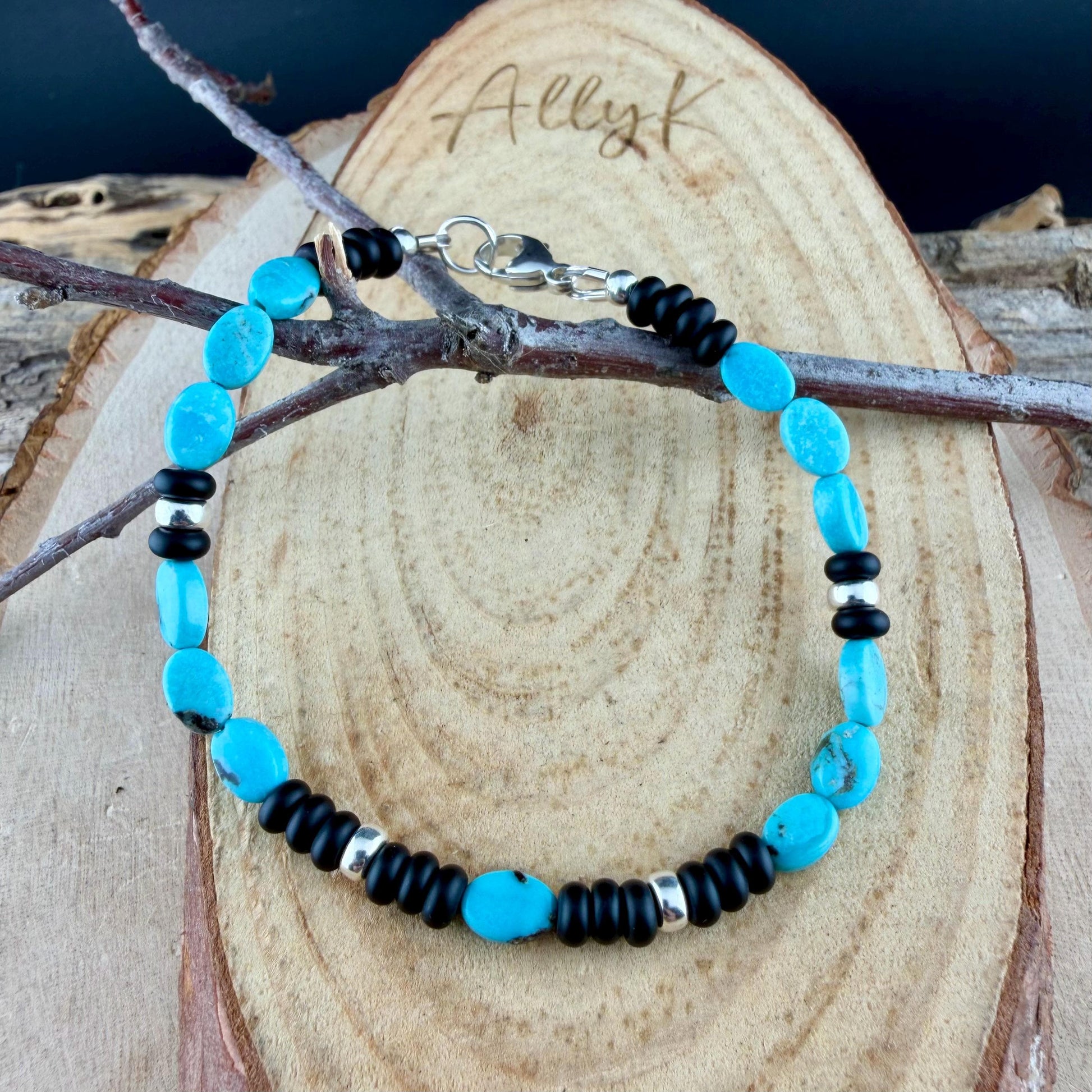 Royston Turquoise Bracelet • Black Onyx • Sterling Silver • Southwestern Jewelry