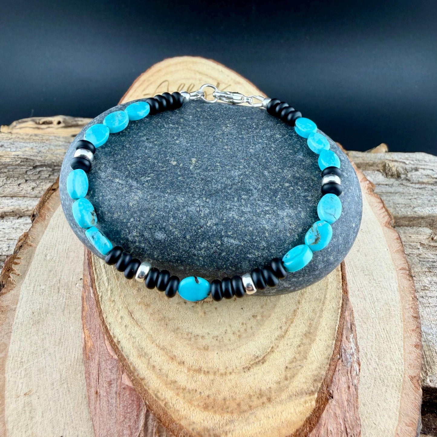 Royston Turquoise Bracelet • Black Onyx • Sterling Silver • Southwestern Jewelry