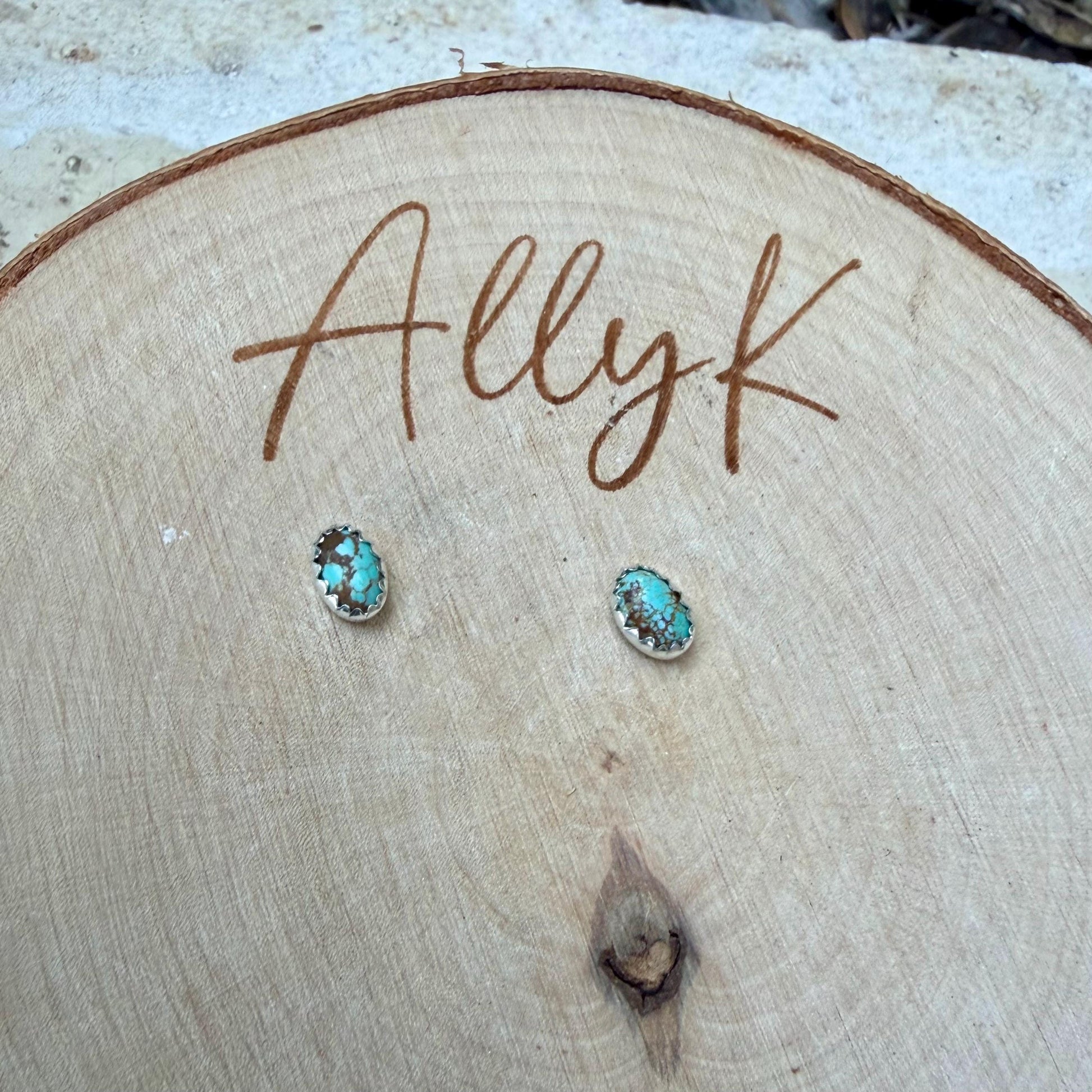 4×6mm Turquoise Stud Earrings Sterling Silver • Number 8 Turquoise Cabochon Posts
