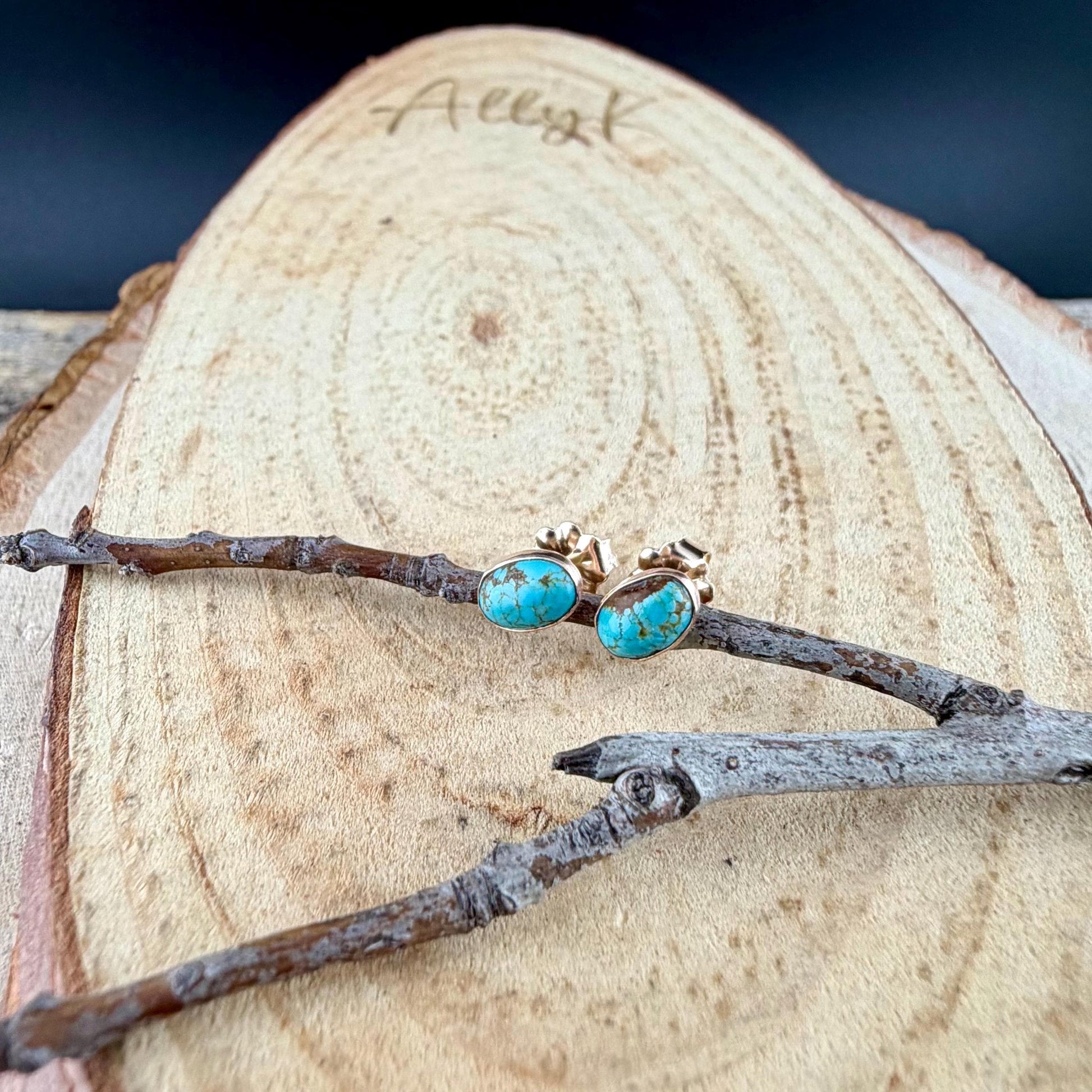 14k Gold Filled Number 8 Turquoise Stud Earrings • 4×6mm Oval Posts