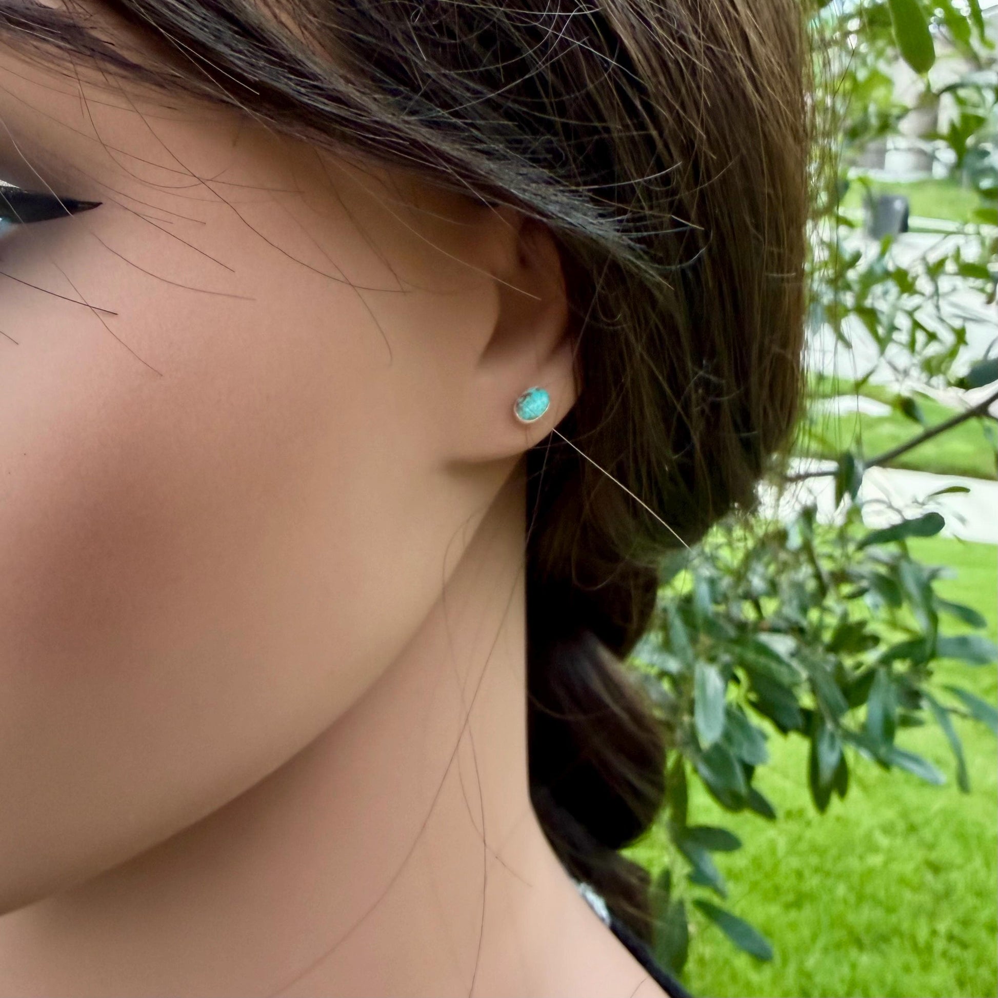 14k Gold Filled Number 8 Turquoise Stud Earrings • 4×6mm Oval Posts
