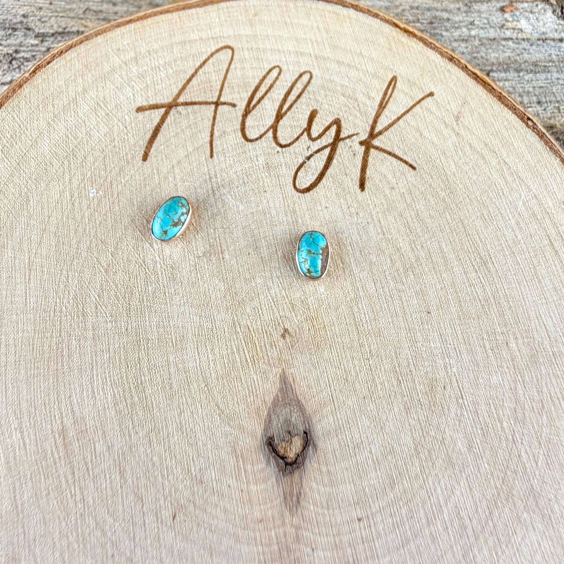 14k Gold Filled Number 8 Turquoise Stud Earrings • 4×6mm Oval Posts